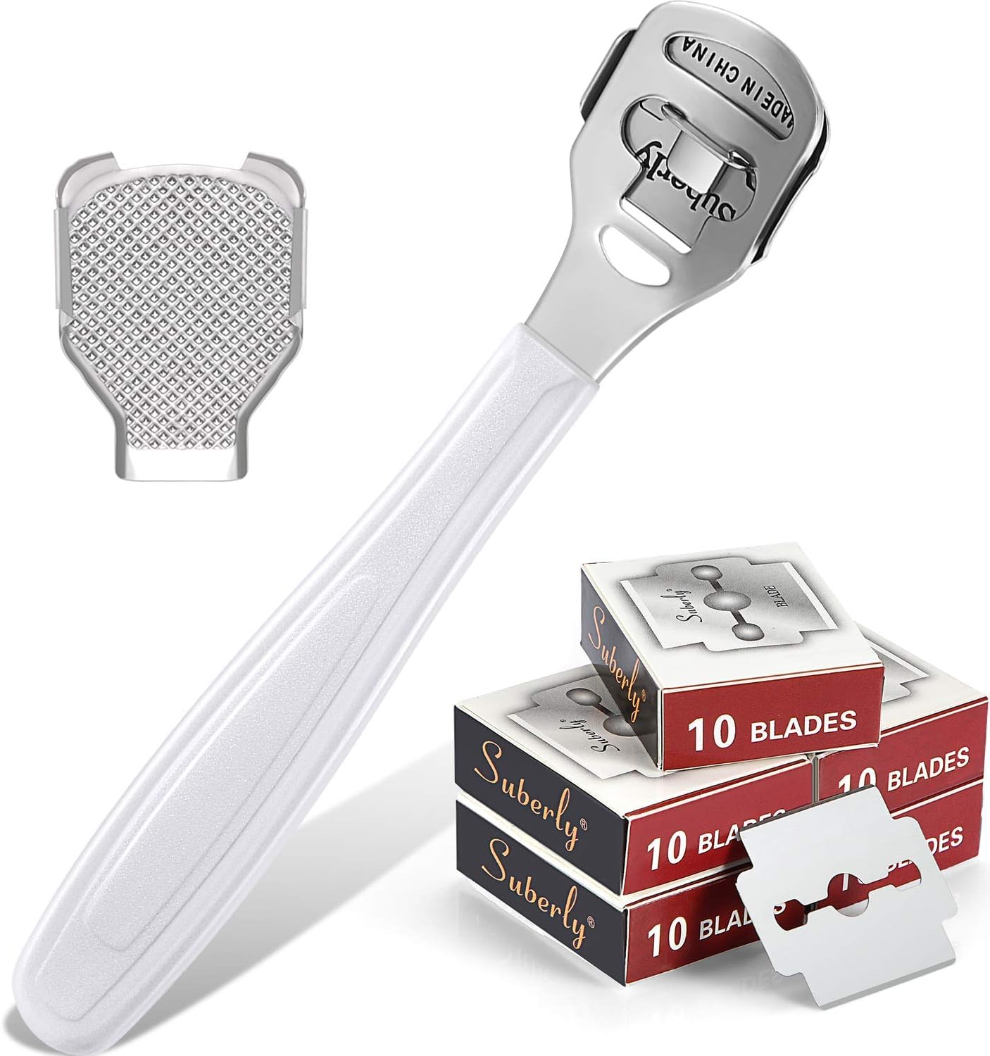 Sweetpea� Stainless Steel Callus Shaver Plastic Handle Pedicure Dead Hard Skin Remover Heel Razor Cutter With Skin Rub & 20 Blades For Foot Care, Removing Solid, Cracked Skin Cells.-image-6