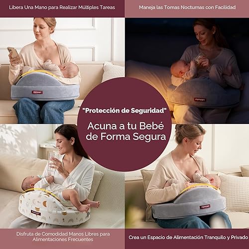 Miniatura 5 de Momcozy Innovadora almohada de lactancia con valla de seguridad, espuma viscoelástica firme y elástica, soporte ergonómico estable y comodidad