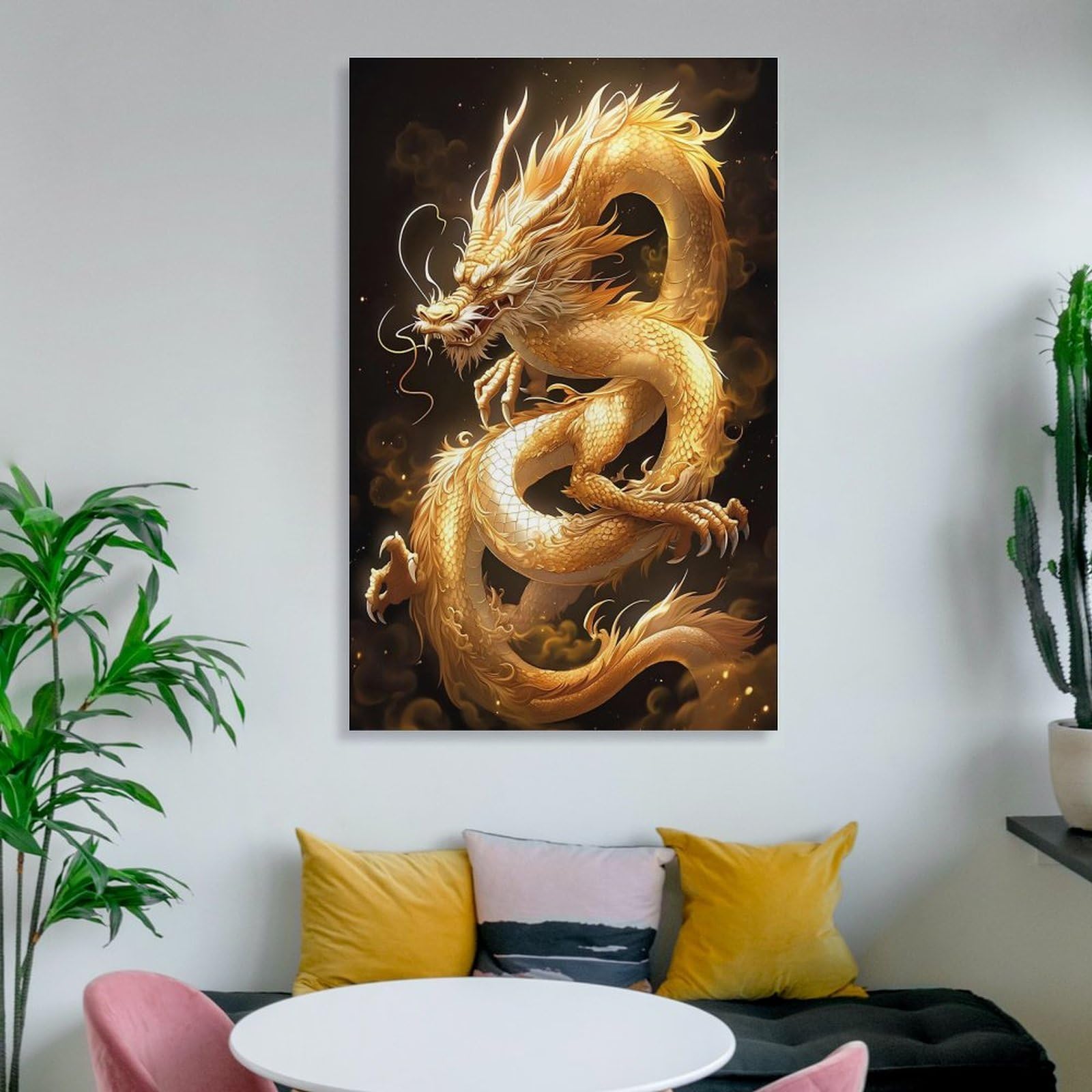 Amazon.co.jp: 龍の絵「金龍」ポスター ウォールアート キャンバス