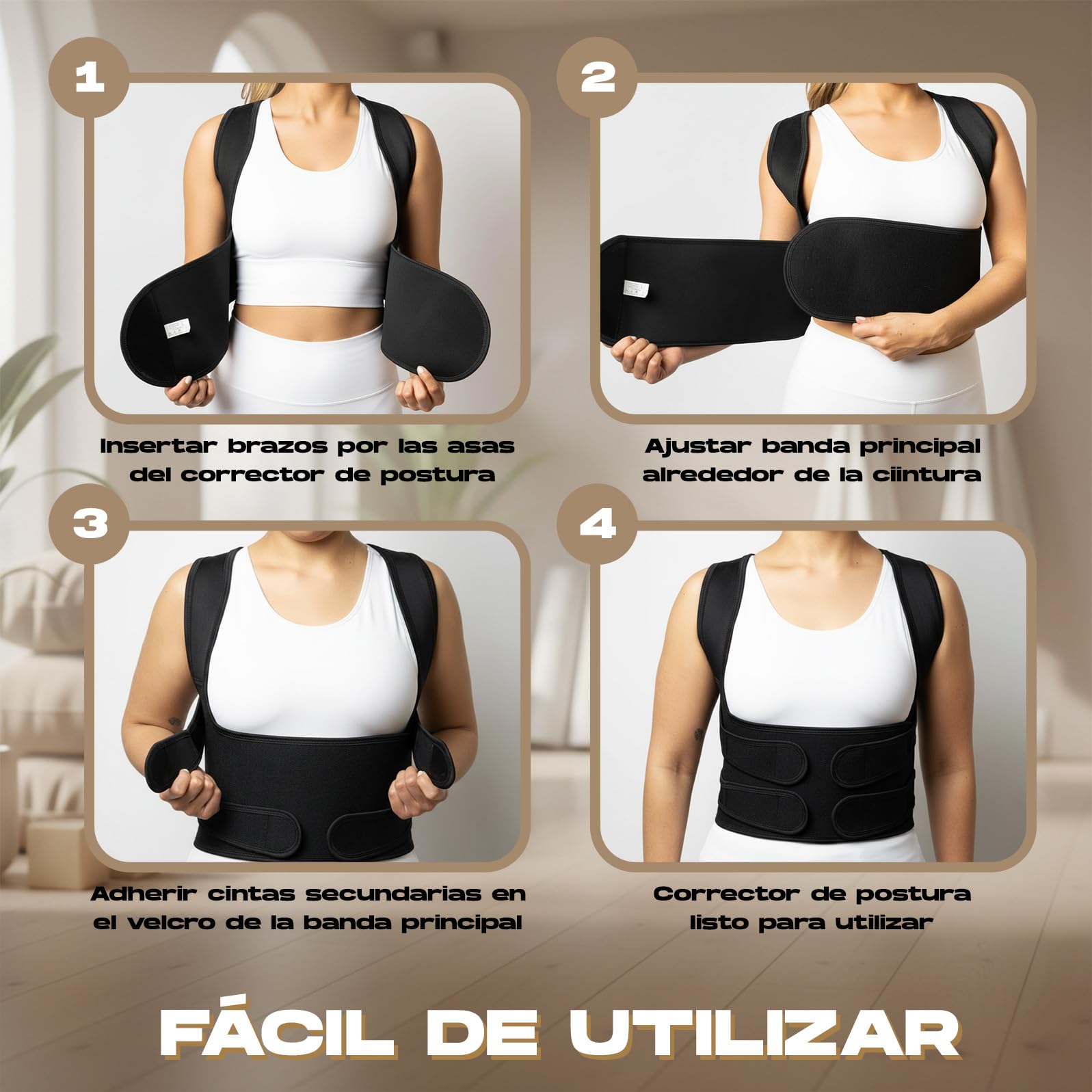 Corrector postura espalda | Corrector postura hombre mujer | Faja espalda ajustable transpirable | Espalda recta y alivio cervical | Incluye bolsa + banda elástica + almohadillas protectoras - 4