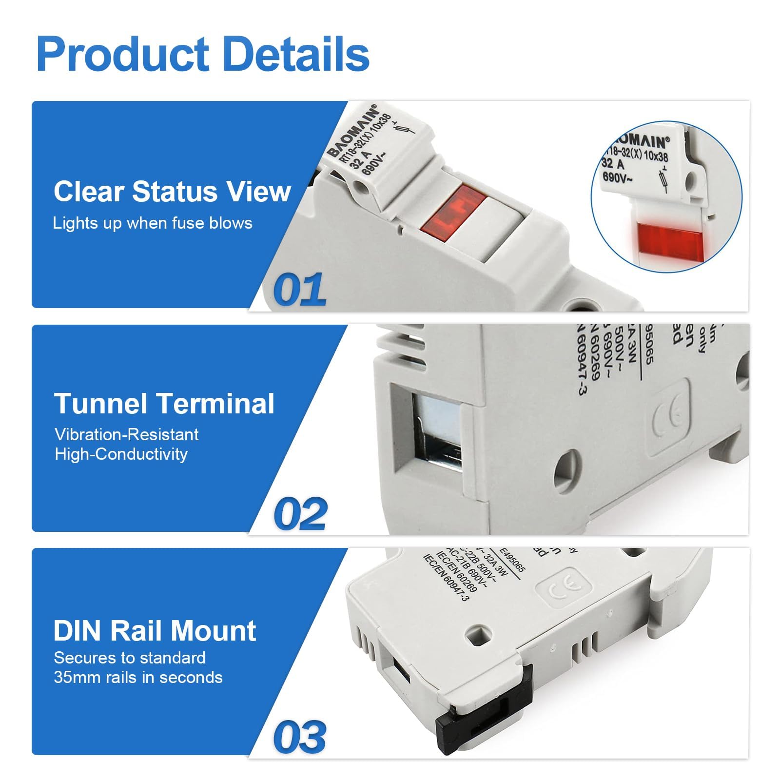 Base Portafusibles RT18-32X CA 380 V 32 A, 1 Polo, 10 X 38 Mm, Montaje
