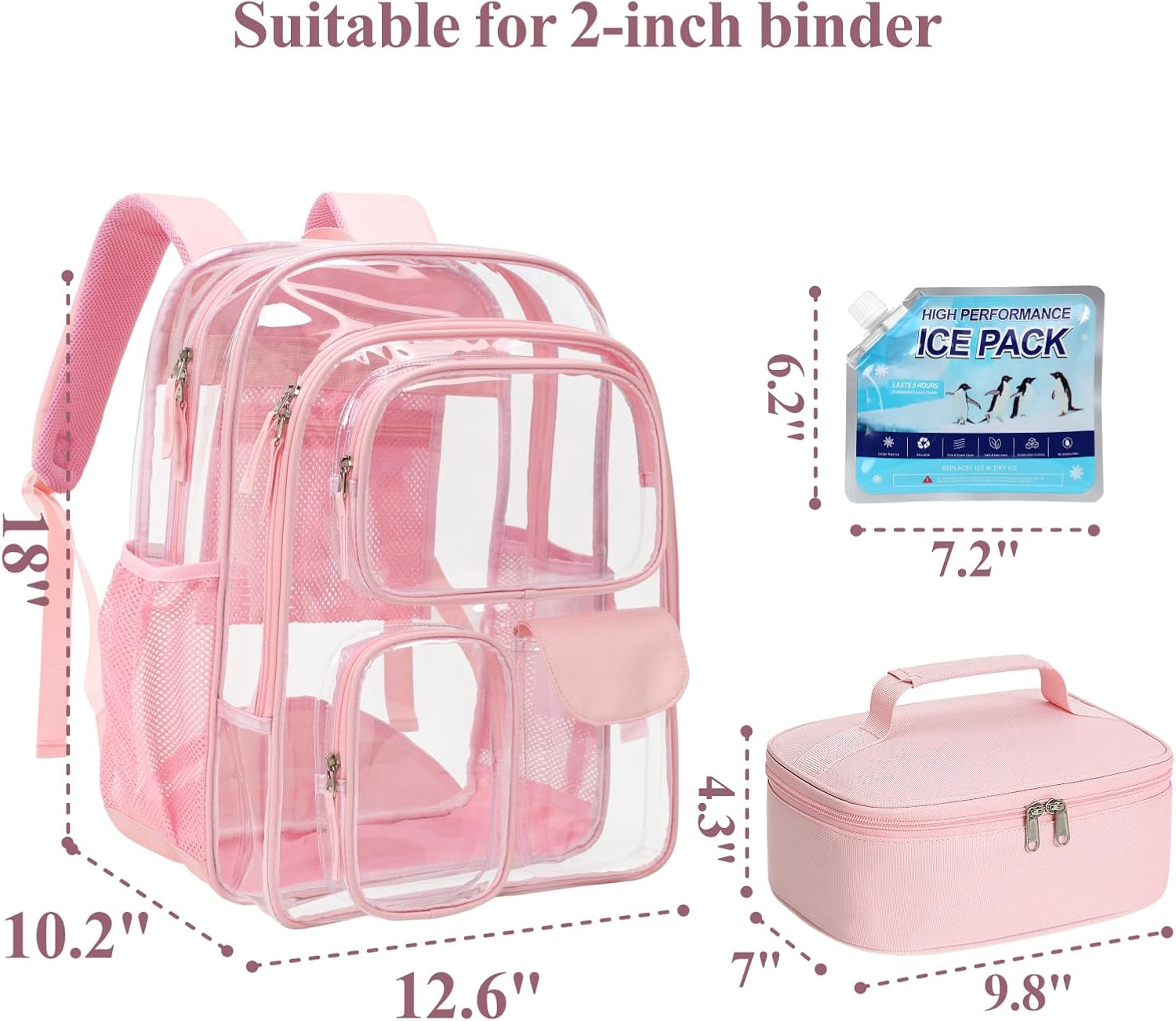 PACKISM Clear Backpacks for School with Insulated Lunch Bag and Ice Pack - 18 inch Extra Large Heavy Duty Clear Bookbag for Girls, See Through PVC Transparent Backpacks for Students, Pink (Age 12+) - Image 4