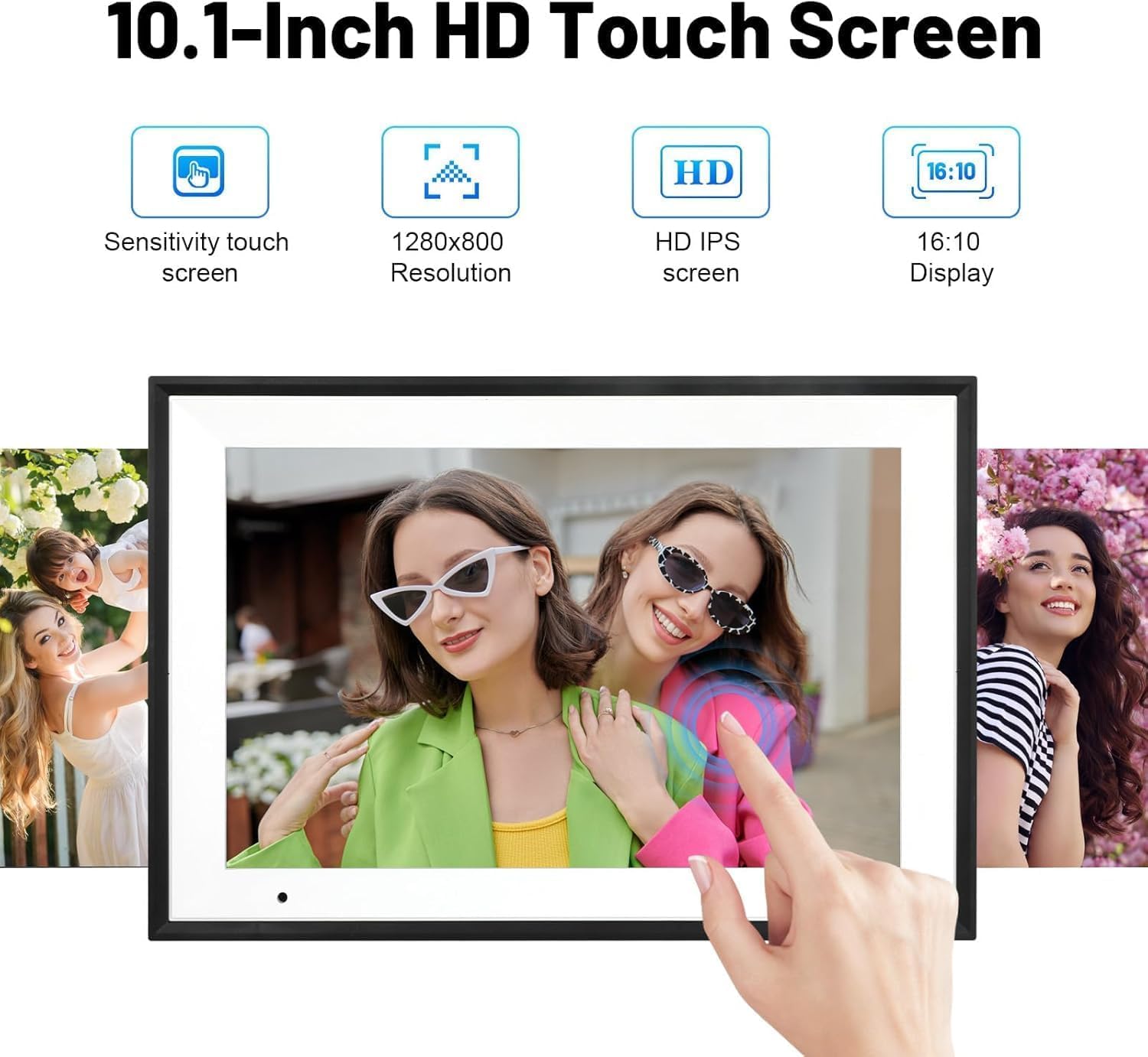 FUNCARE Cadre Photo Numérique WiFi 10,1 Pouces, Mémoire 32 Go, Écran Tactile HD 1280x800 IPS, Partage de Photos Vidéos Via APP, Rotation Automatique, Support Multilingue