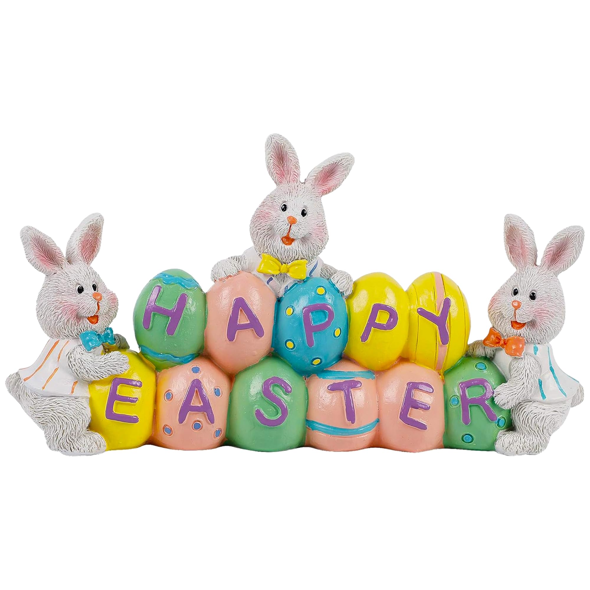DR.DUDU Easter Decorations Hand-Painted Easter Eggs Bunny Centerpiece, 8.5 in Tabletop Easter Resin Figurine Decor for Home Living Room Bedroom Easter Decorations