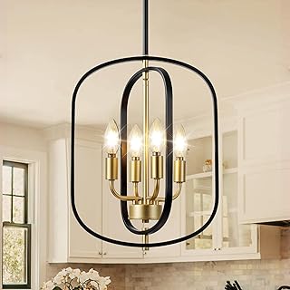 Modern Black and Gold Chandelier for Entryway, 4-Light Small Geometric D...