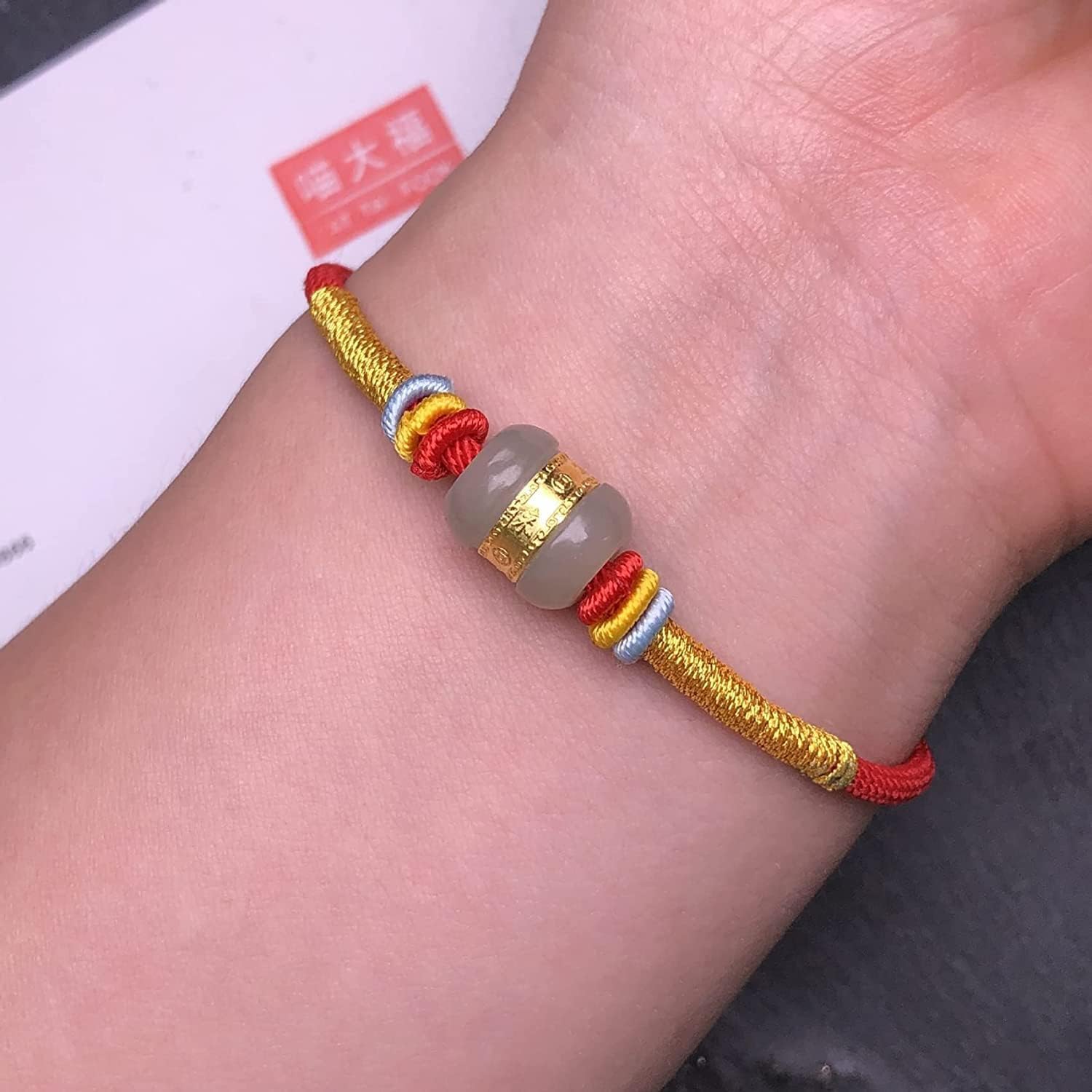 Pulsera de Riqueza Feng Shui, Pulsera de Cuentas de Jade, Pulsera Natural SS, Pulsera con Amuleto de la Suerte para Mujeres, Hombres, Pulsera de Hilo Rojo, Cristal para atraer Riqueza, DIN