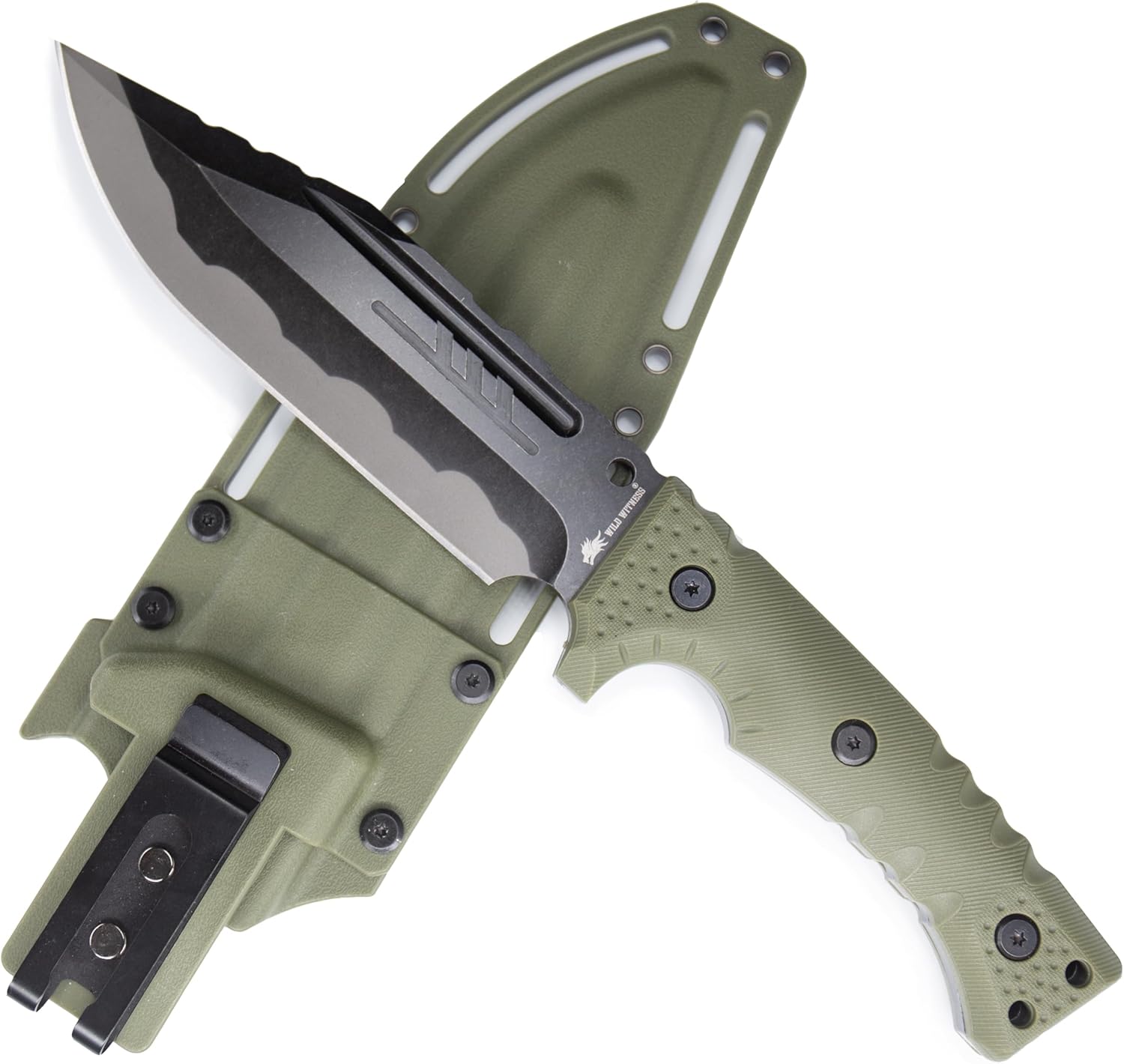 WT09 Fulltang Heavy Duty 12-inch Stonewashed Fixed Blade Knife with Kydex Sheath and Fiberglass Handle for Outdoor, Hunting, Camping, Best Gift for Men (Black)