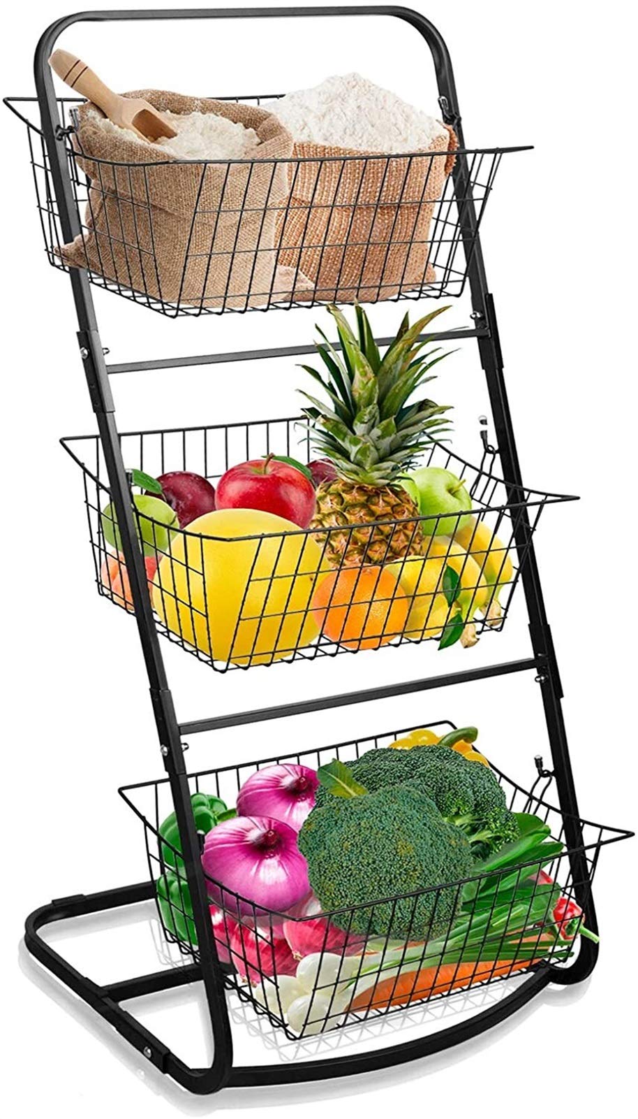 Frutero de metal de 3 capas con estante ventilado para conservar verduras frescas