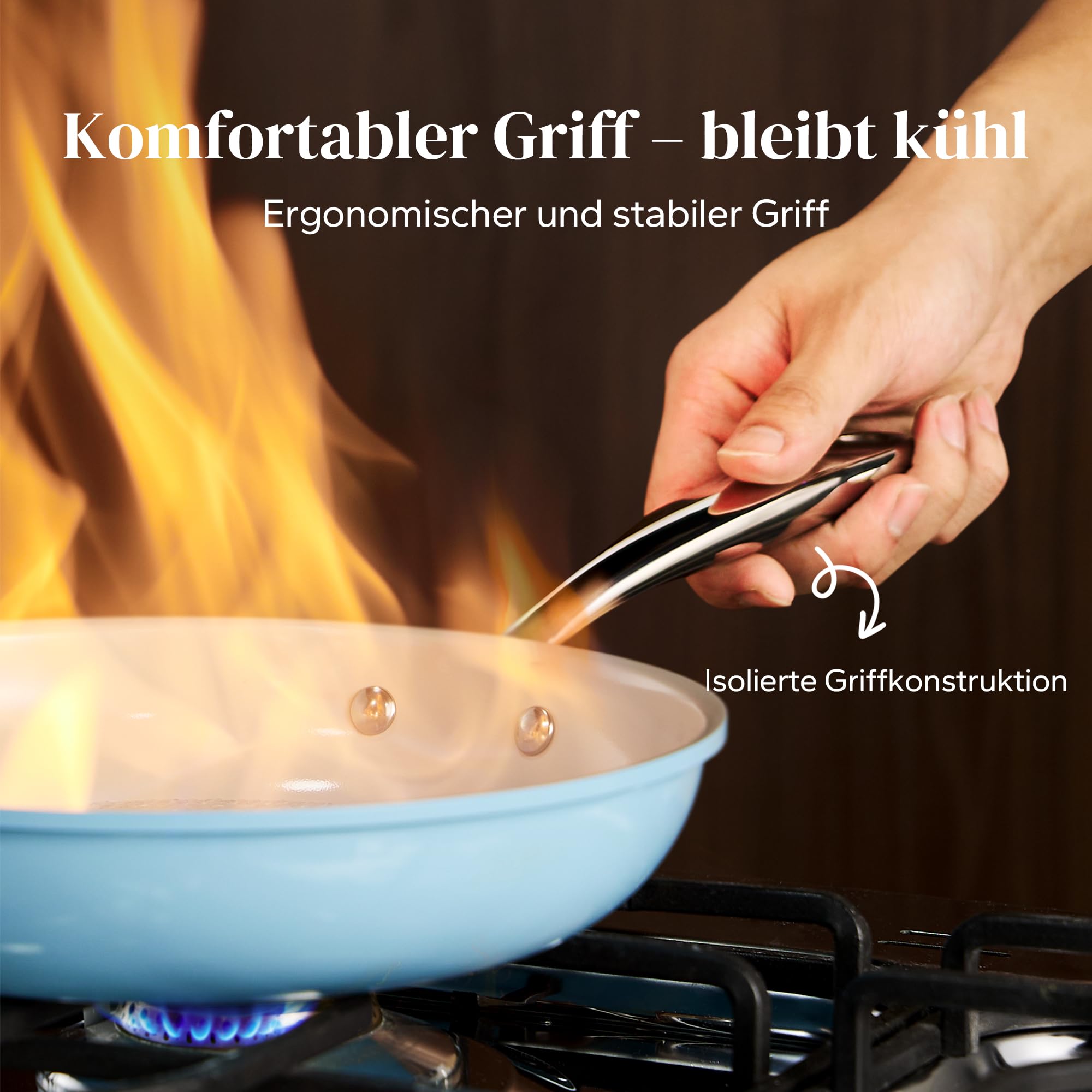 Redchef Pfanne Induktion 24cm, Antihaft Beschichtung Keramikbeschichtung Bratpfannen mit Edelstahlgriff, PTFE-frei PFOA-frei PFAS-frei, Backofenfest, Spülmaschinenfest, Blau