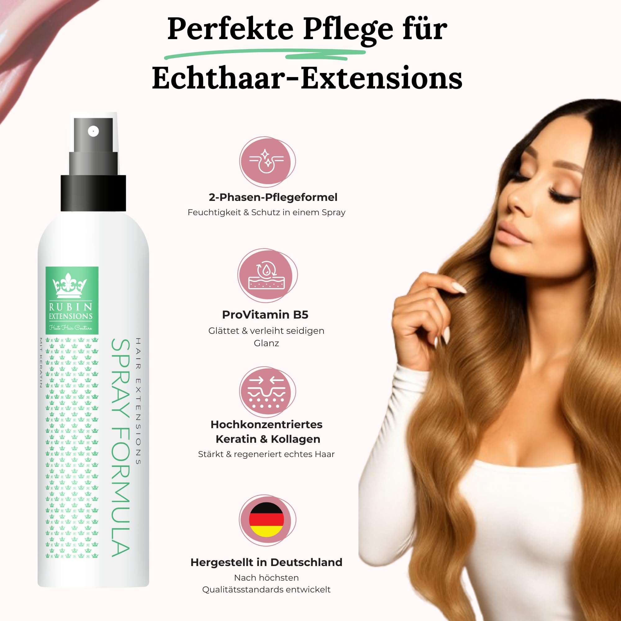 2-Phasen Spray Pflege für Extensions Echthaar | Hochkonzentriertes Keratin, Collagen & B5 | Schutz & Glanz für Tape Extensions Echthaar | Ideal für Haarverlängerung Echthaar & Echthaar Zopf | 2Pack