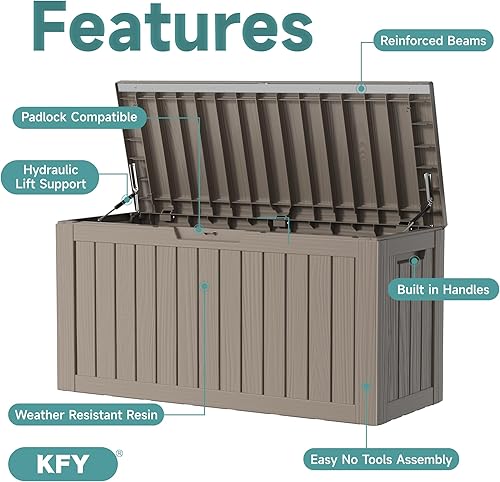 Miniatura 3 de Caja de cubierta de 80 galones, caja de almacenamiento de material de resina para exteriores, impermeable y resistente a los rayos UV con capacidad