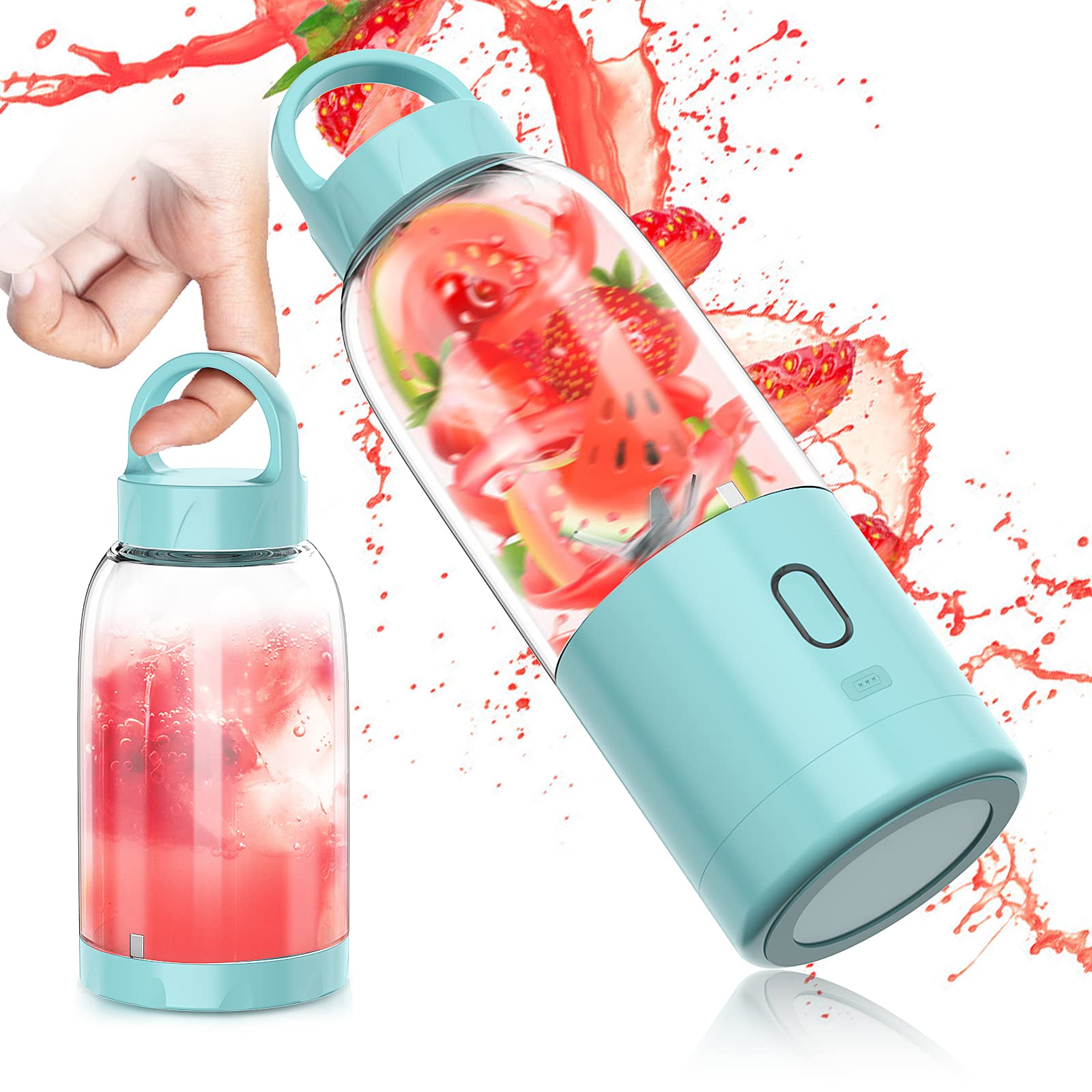 Portable Blender With Handle and Base for Smoothies and Shakes 17.6oz Personal Size Blende with USB Rechargeable 4000mAh H...