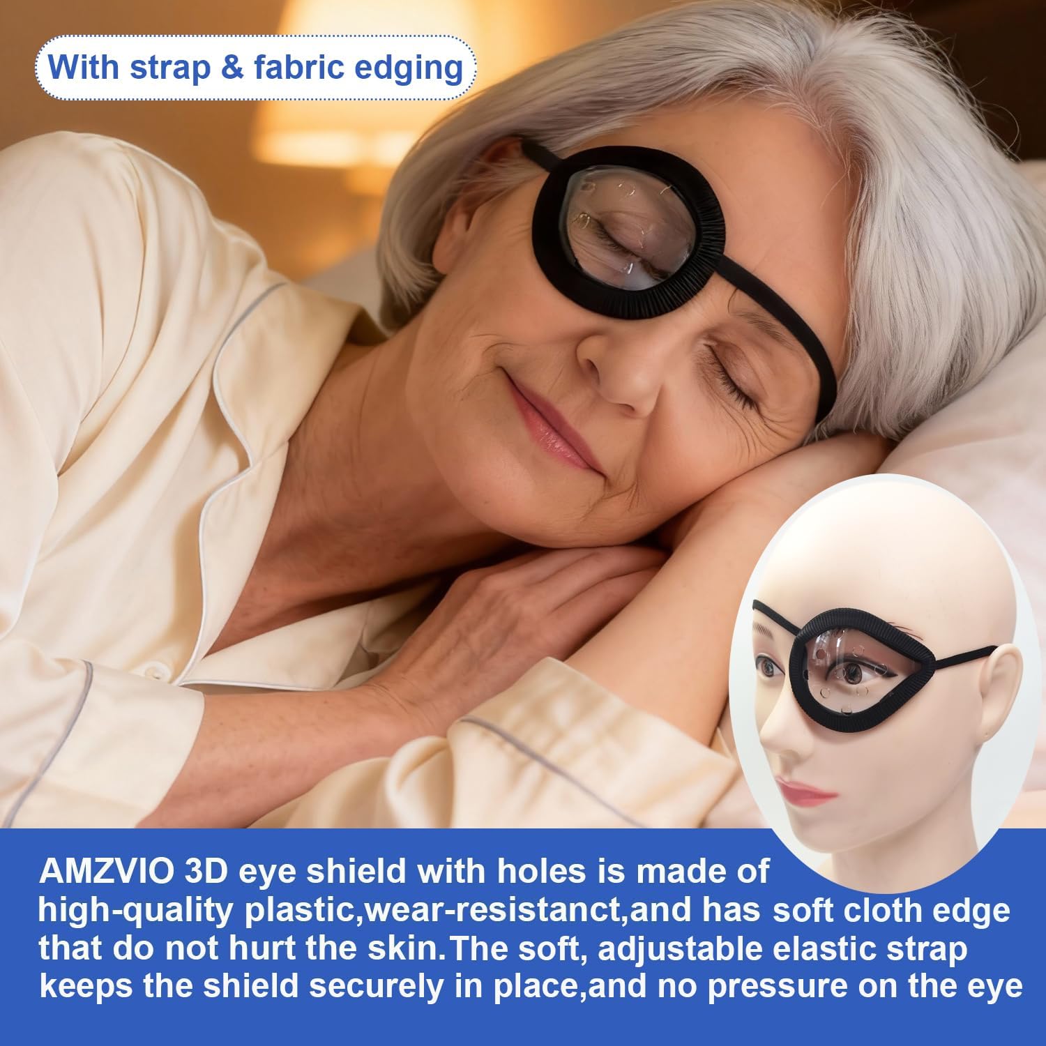AMZVIO 2pcs Eye Shield After Cataract Surgery,Medical Plastic Eye Patch for Adjult Sleeping,with Holes,Strap & Edge,Breathable Ventilated Eye Cover for Post-Surgery