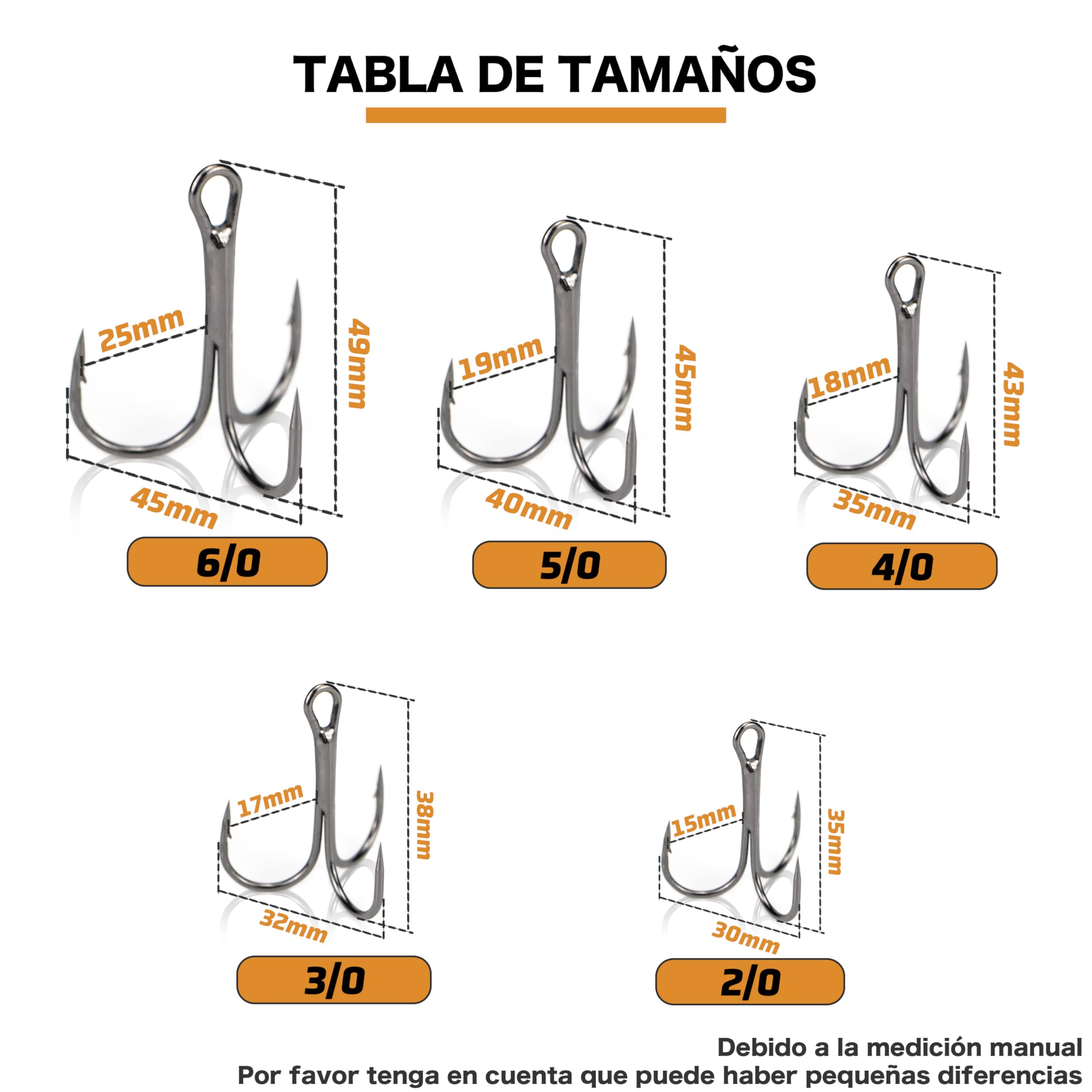 Anzuelos de Pesca Triples de Acero de Alto Carbono, Curvado Redondo, Afilados y Resistentes