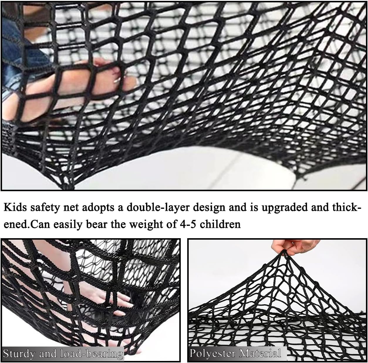 Playground Safety Net,Heavy Duty Double Layers Climbing Cargo Net for Kids,Large Playground Net for Outdoor Backyard Tree House, Obstacle Training(Size:3M×10M(9.8FT×32.8FT),Color:Black)