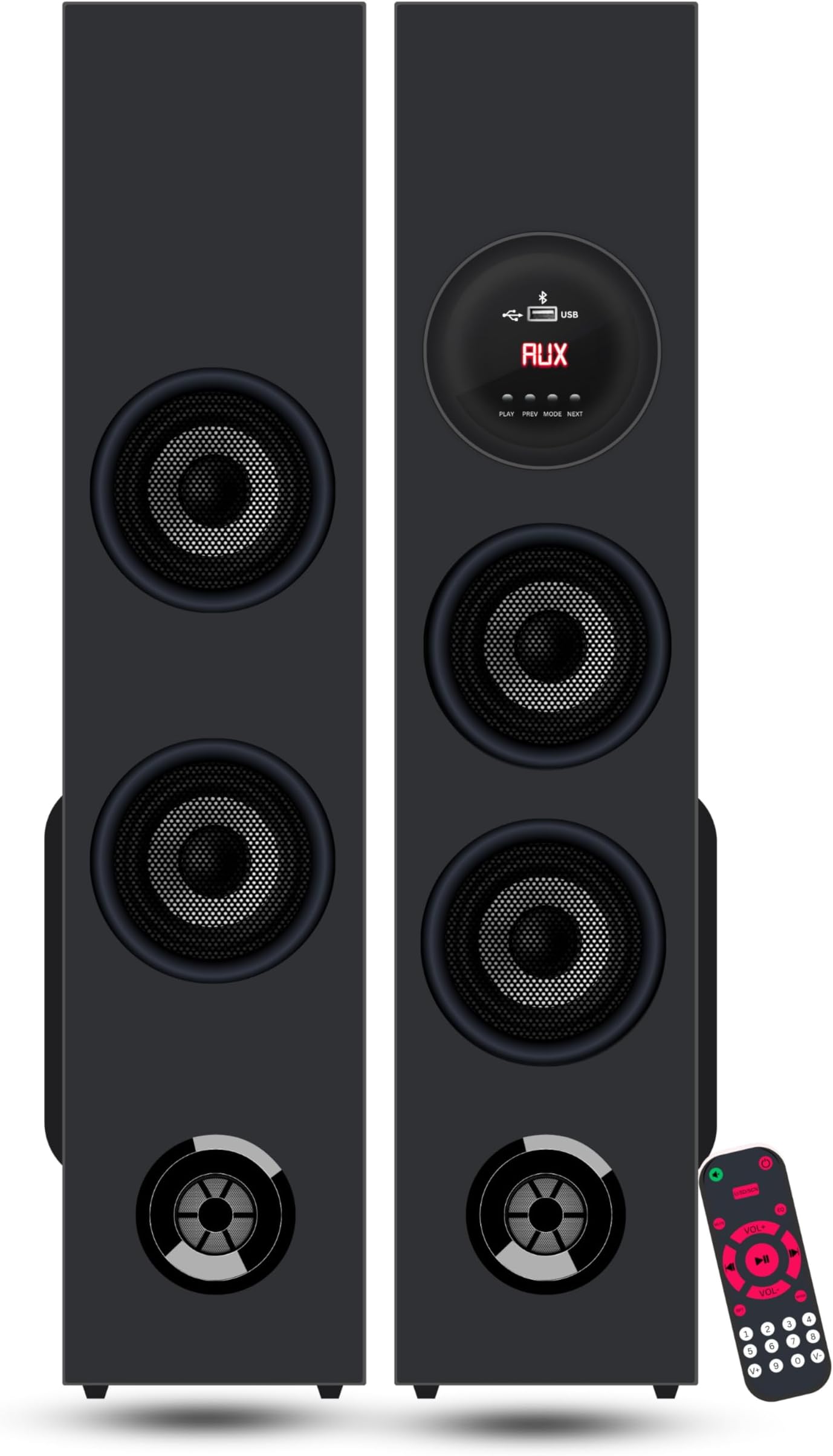 MINTRONICS® MDX4 New DO-ZAT Bluetooth 4.0 Double Home DJ Tower Aux/fm/USB with Remote supportable 24 inch Height & 5.25 inch Double subwoofer (Black) (DO-ZAT)