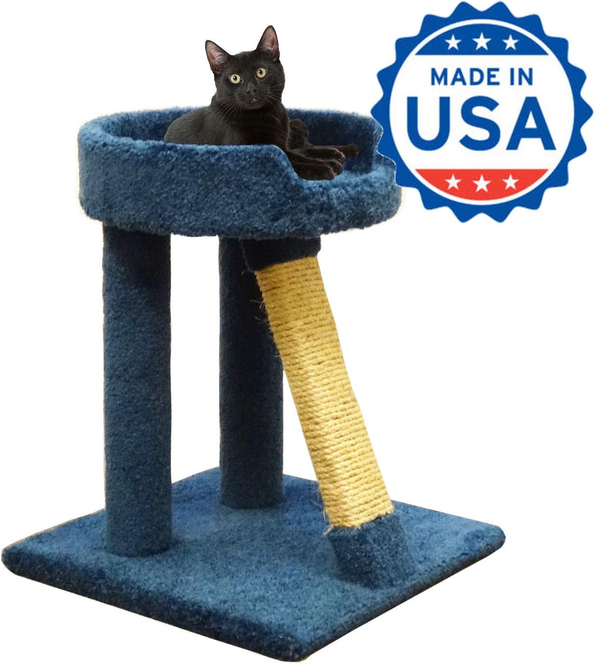 CozyCatFurniture 24 inches Sisal Cat Scratcher for Big Cats, Made in USA, Large Bed, Wood Poles and Sisal Rope
