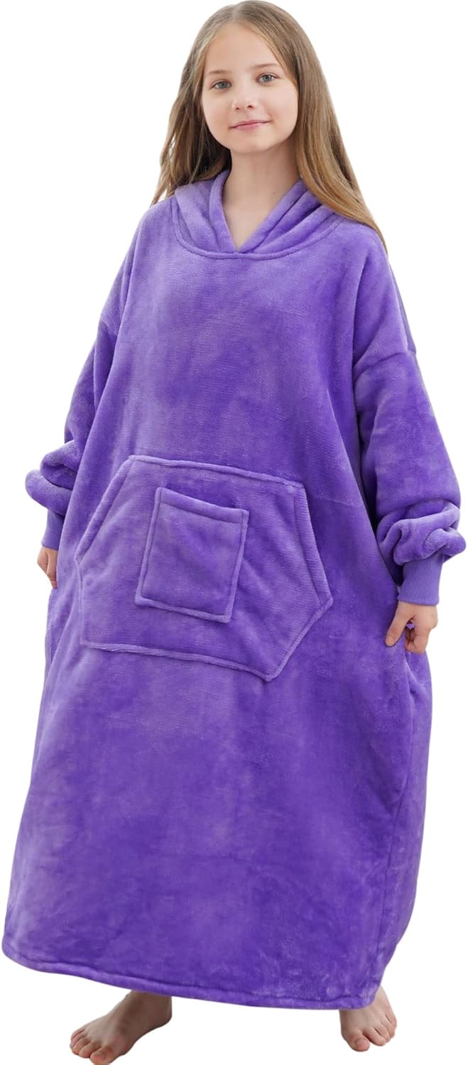 FUSSEDA Oversized Wearable Blanket Sweatshirt, Thick Warm Fleece Cozy Sherpa Hooded with Pockets and Sleeves Gift for Adult