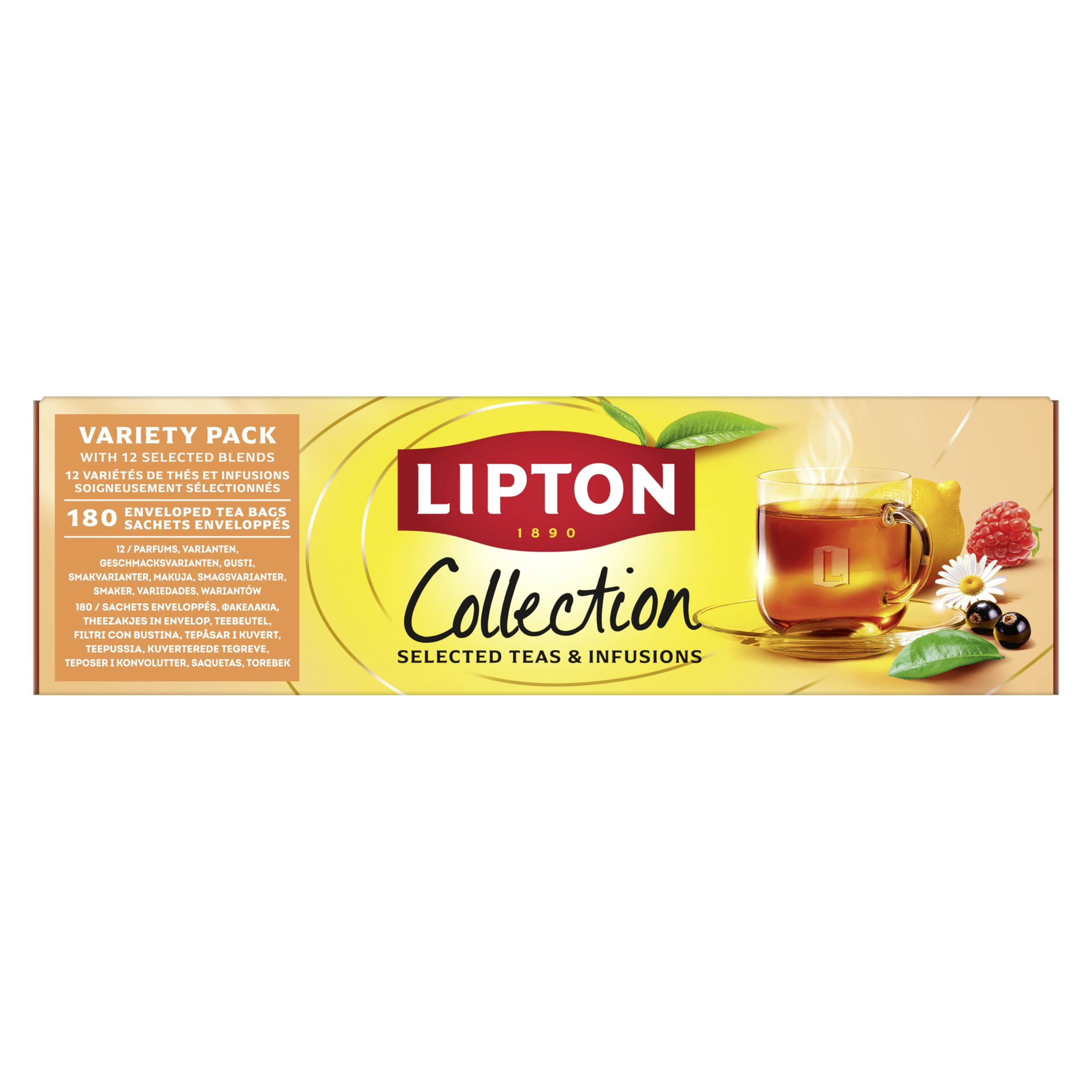 Lipton | Premium Collection | 180 Teebeutel mit 12 Tee Sorten | für Küche, Büro & Gastronomie | Schwarztee, Grüntee & Kräutertee | pflanzenbasierte, einzeln verpackte Sachets