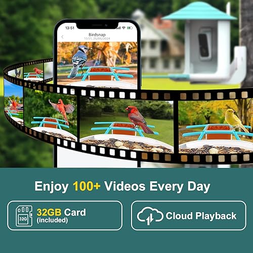 Miniatura 4 de TUC - Comedero para pájaros con cámara 2K HD, panel solar de 32 GB, tarjeta 4 en 1, percha 4 en 1, vista de 160, detección y notificación automática