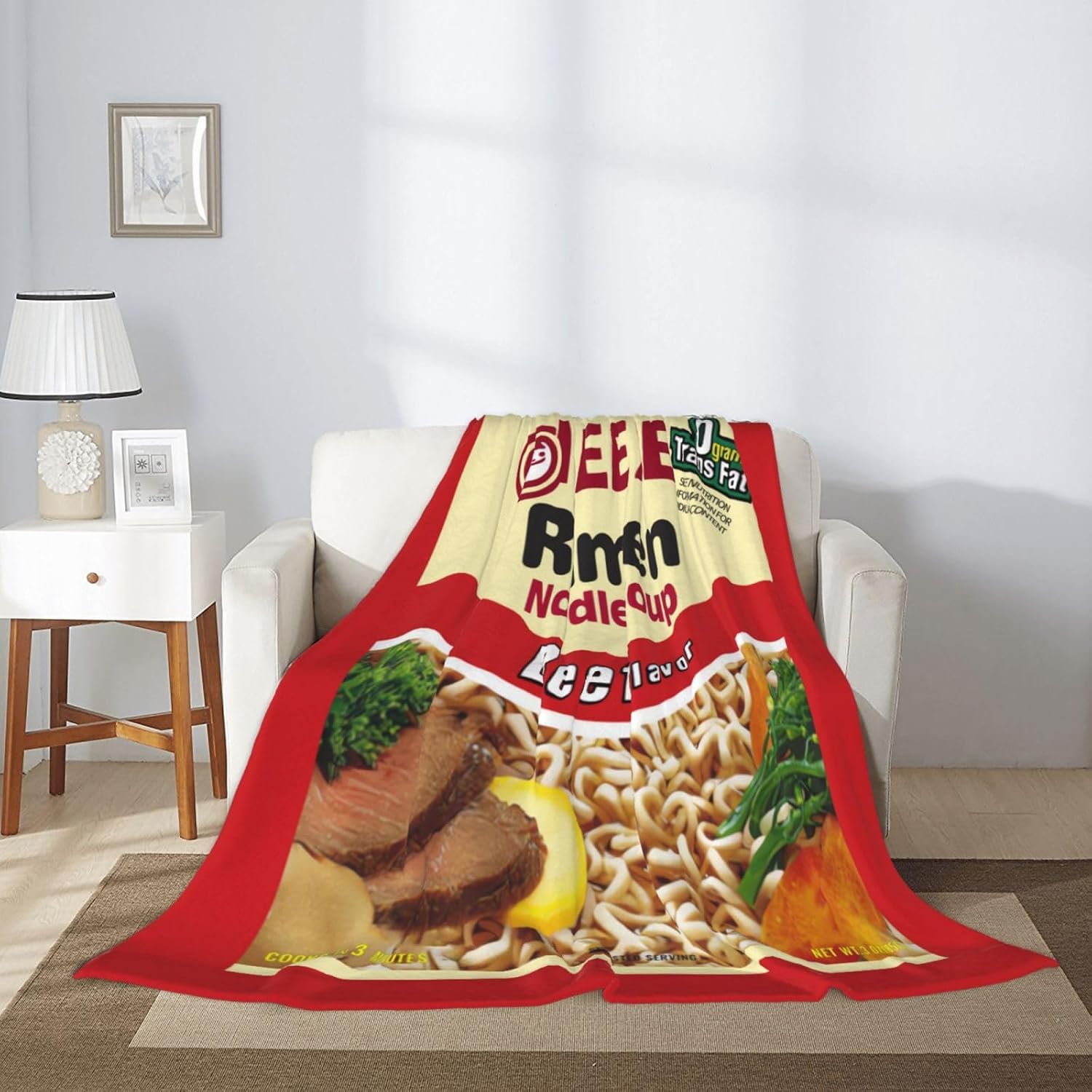Ramen Blanket Ramen Chicken Flavor Noodle Soup Throw Blanket Flannel Fleece Air Conditioning Quilt Best Gift Lightweight Cozy Plush Blanket for Sofa Chair Bedroom Home Shawl Blanket 40"x50" image 3