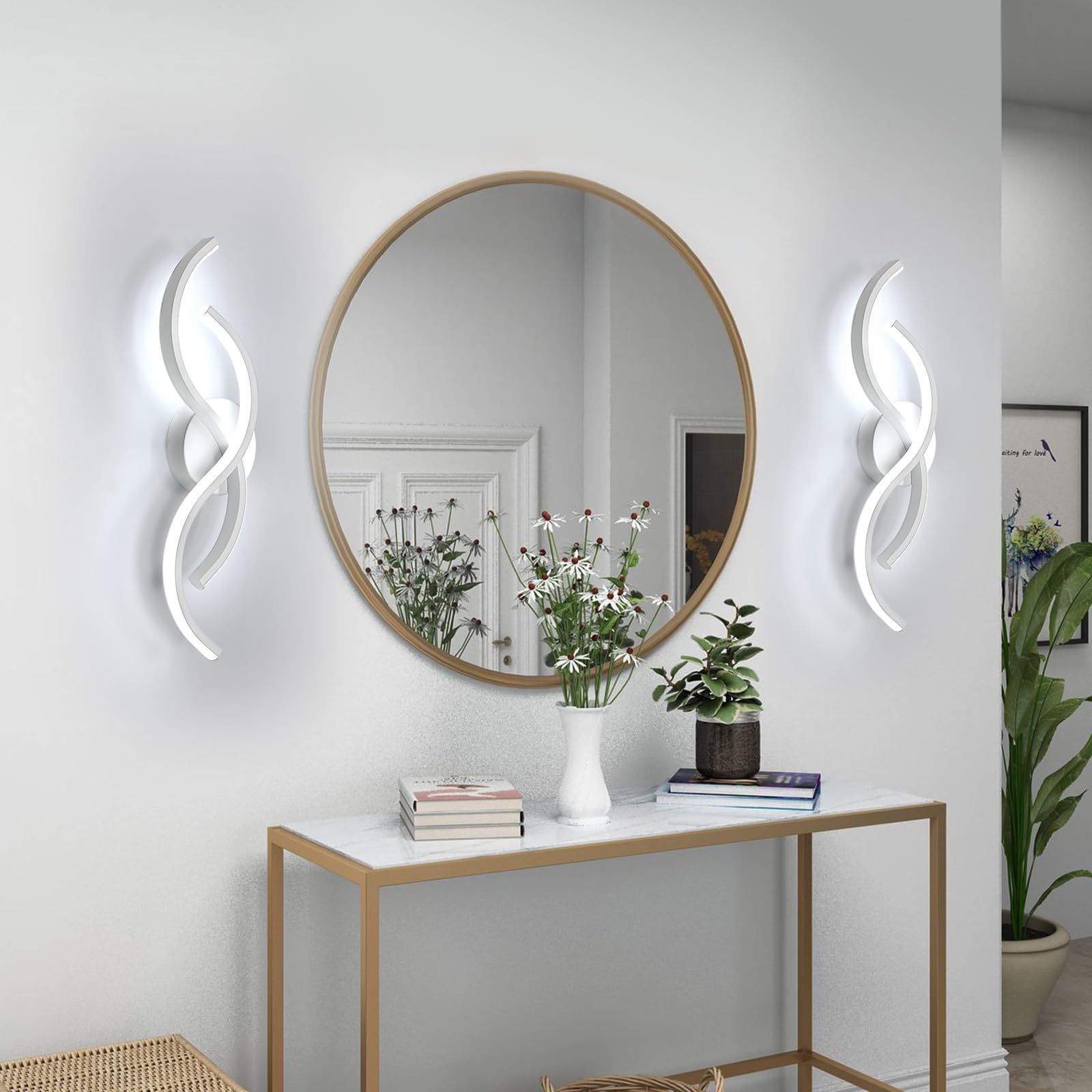 LED Lámpara de Pared Interior 42CM, Blanco Frío 6500K, 15W, Blanco | LED Aplique de Pared 15W 1687LM, Moderno Iluminación Interior Diseño Curvo para Dormitorio Sala de Estar Escaleras Pasillo