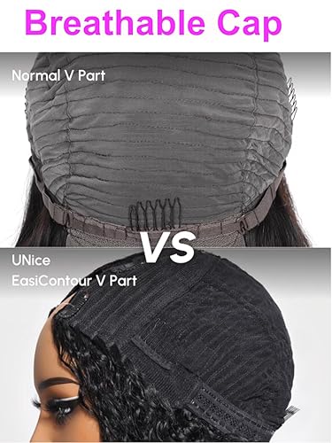 Miniatura 8 de UNICE EasiContour - Pelucas de cabello humano rizado sin pegamento, peluca de cabello humano con clip en Vpart peluca mínima sin dejar fuera parte