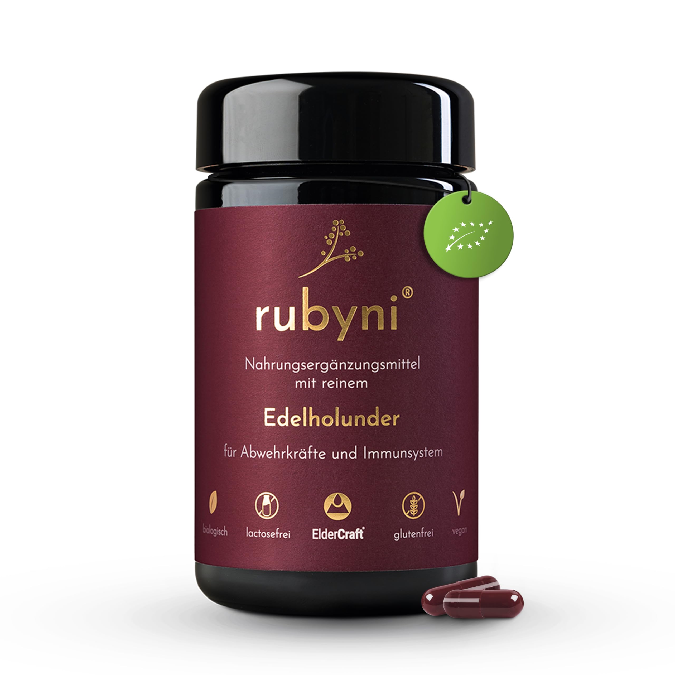 Edelholunder Kapseln - 90 Kapseln - 400mg Holunderbeeren Extrakt | Bio, Vegan & ohne Zusätze - 100% ElderCraft - Schwarzer Holunder - Mit 60mg Anthocyane - Gluten- & laktosefrei