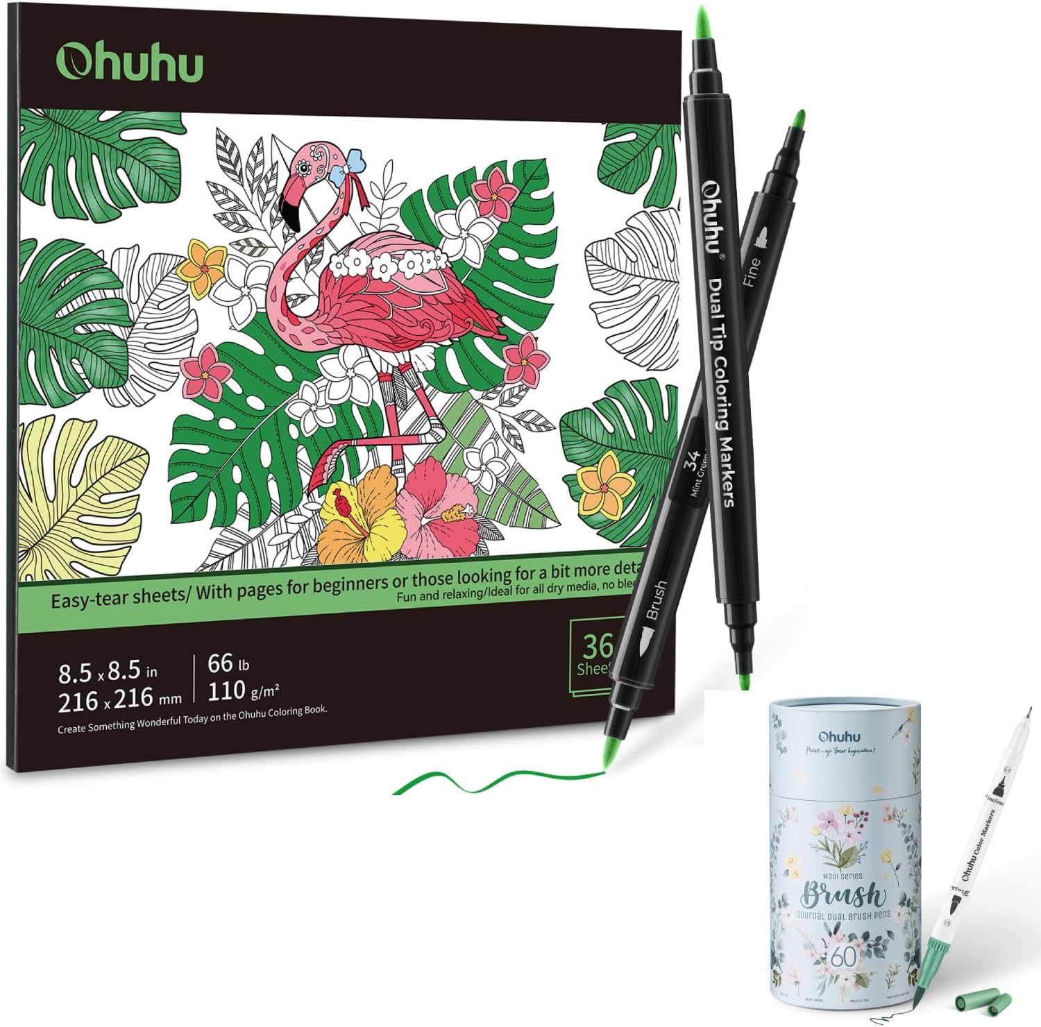 Ohuhu Coloring Book 36-sheet with 108 Colors Water-based Markers