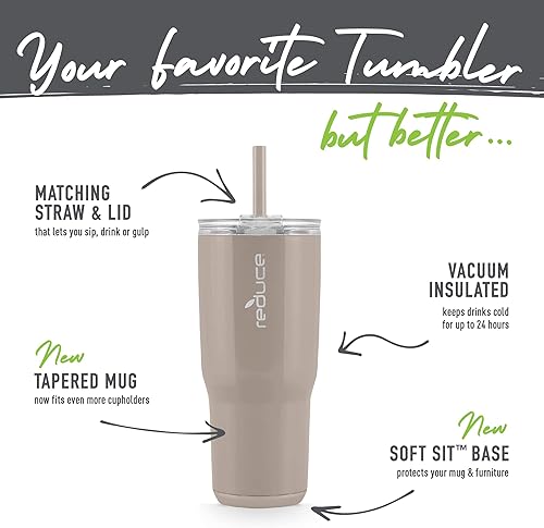 Miniatura 3 de REDUCE Cold1 - Vaso de 24 onzas con tapa y pajita, vaso de acero inoxidable con aislamiento al vacío de doble pared que mantiene las bebidas frías