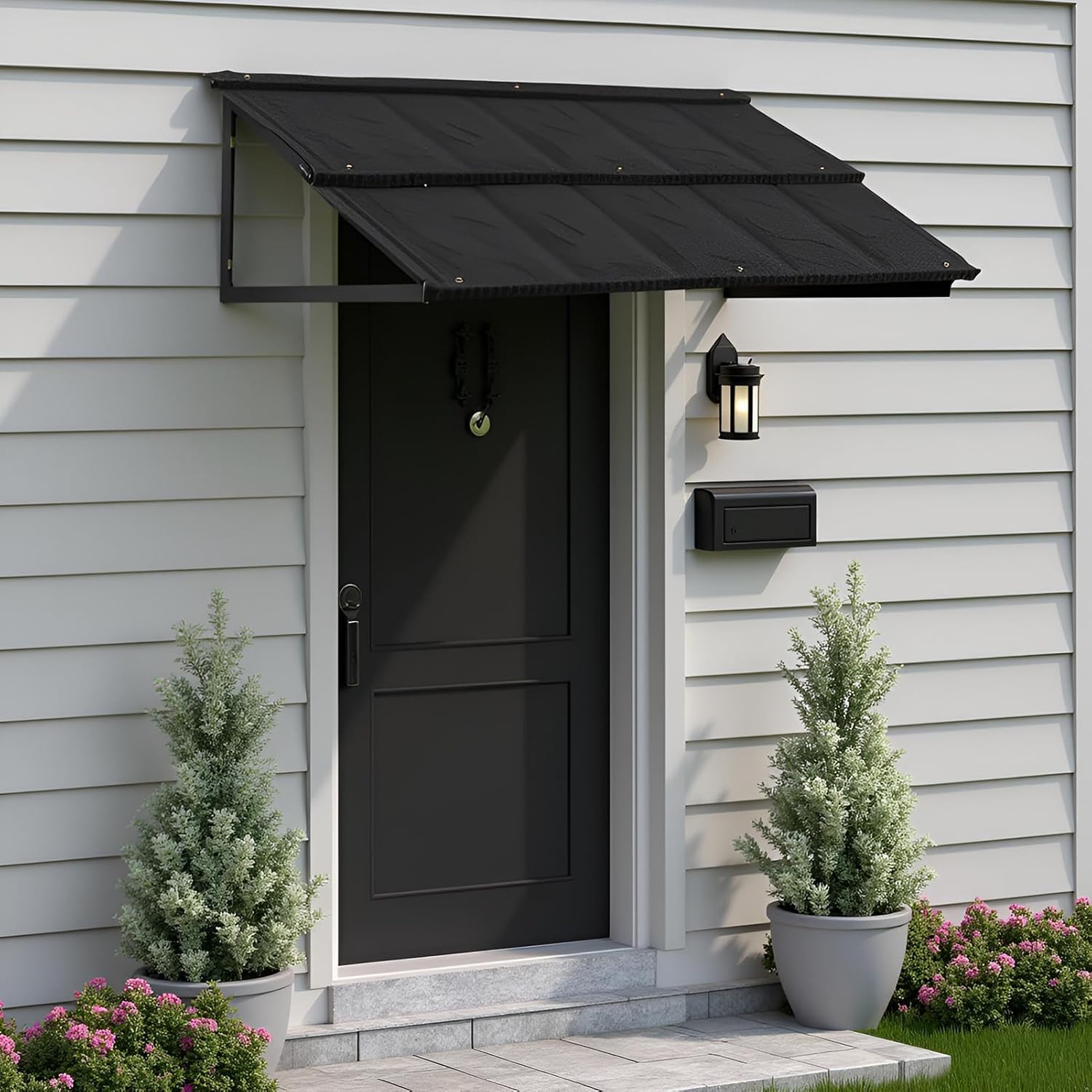 Patio Awning, Door Awning with Galvanized Steel, Patio Canopy, 52.75" x 31" for Door and Window, Fixed Metal Awning with Bracket, Outdoor Awning, Black