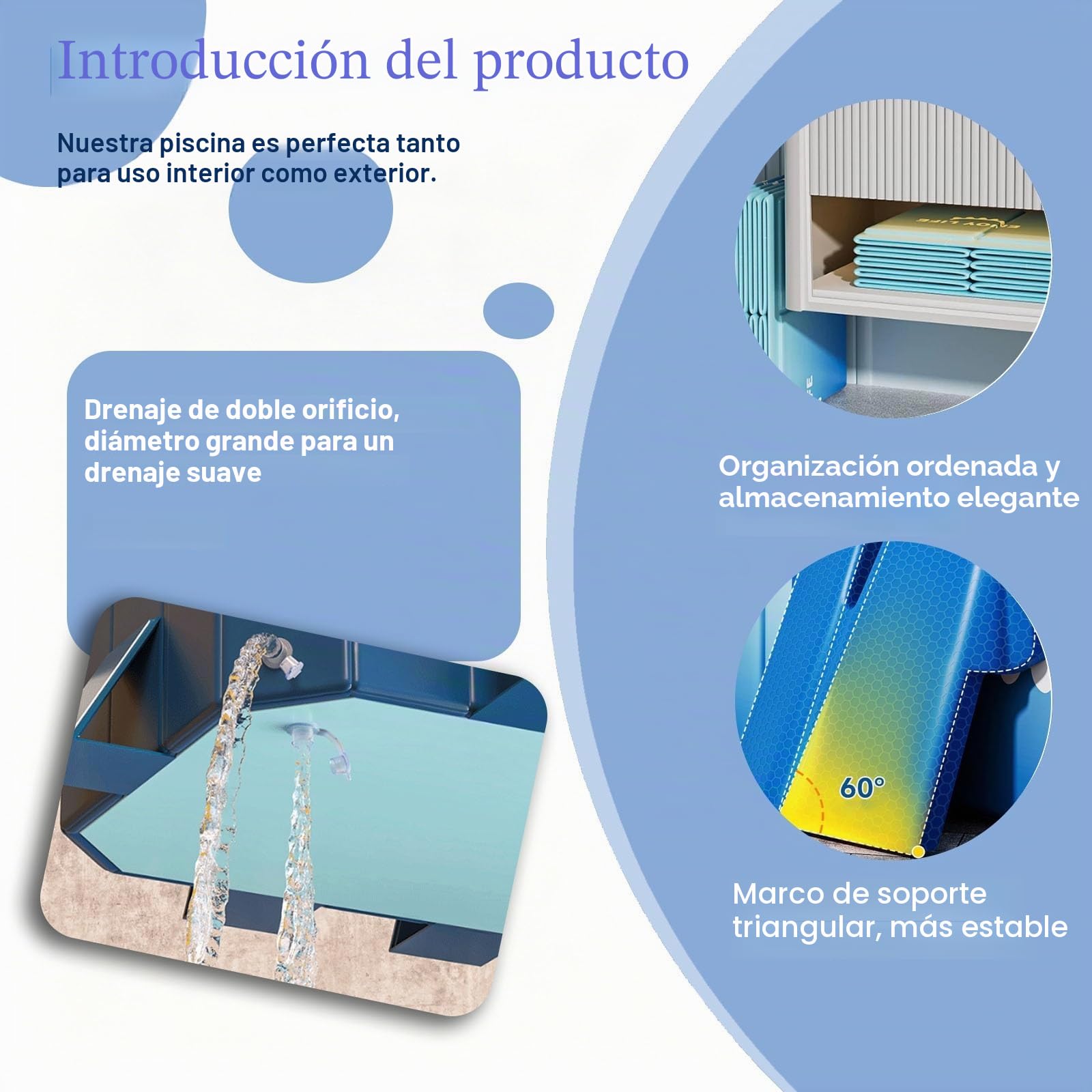 Piscina Plegable Piscina Rectangular Portátil para Jardín De 188-293 Cm Piscina Plegable para Perros Fácil De Guardar Válvula De Drenaje Rápido(210 * 123 * 55cm)