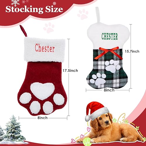 Miniatura 5 de Calcetines de Navidad personalizados para perros y gatos, calcetines de Navidad con nombre bordado personalizado con forma de pata de mascota o