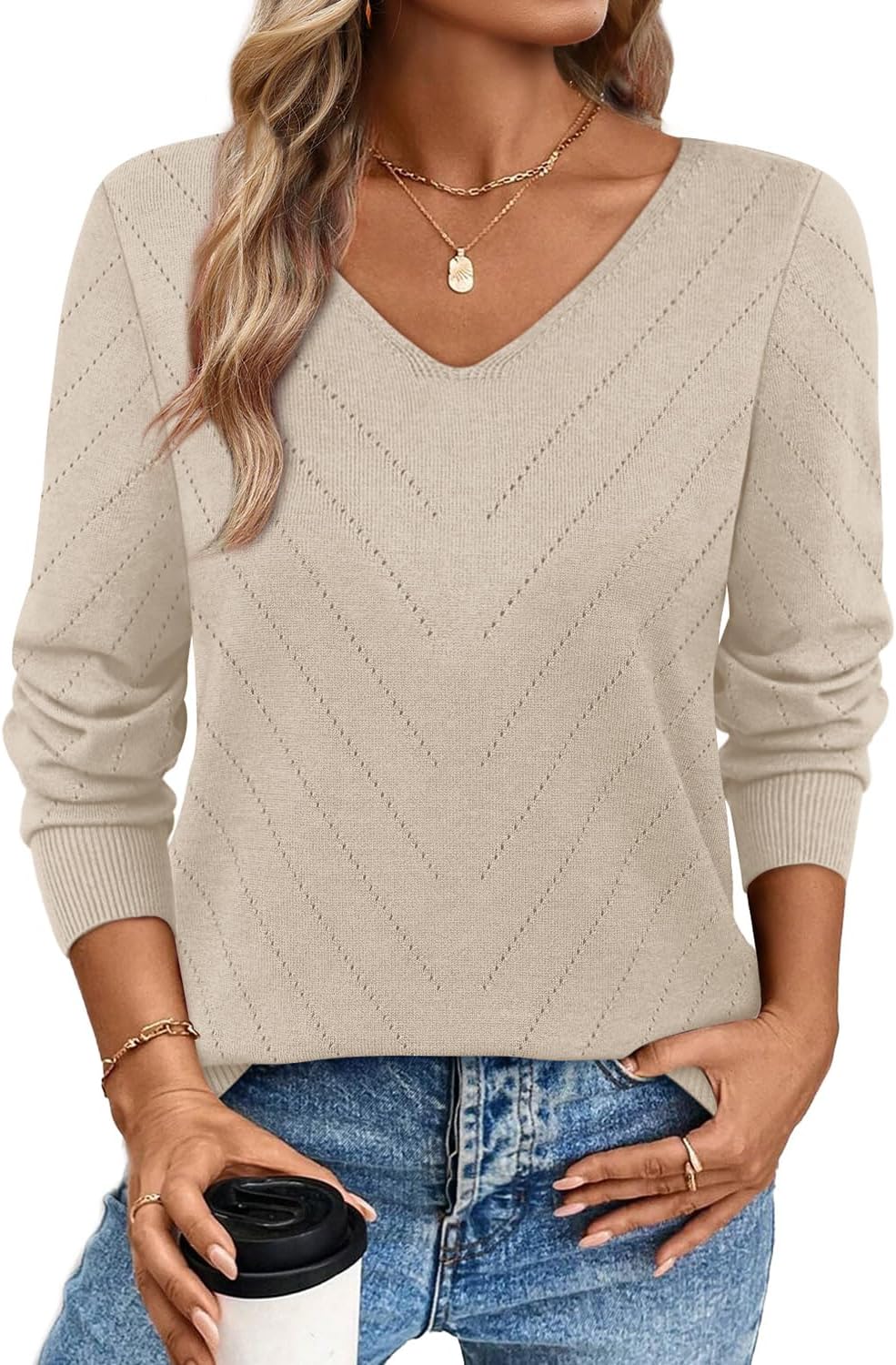 WIHOLL Sweaters for Women V Neck Casual Knit Long Sleeve Tops Lightweight Pullover Clothes Fall Fashion Outfits 2026 - Image 2
