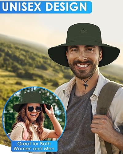 Miniatura 5 de BROTOU Sombreros de pescador plegables para mujereshombres, sombrero de ala ancha UPF 50+, gorra de pesca impermeable con protección UV