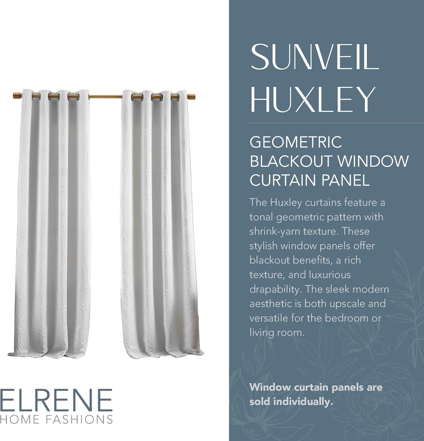 Elrene Home Fashions Sunveil Huxley Geometric Blackout Window Curtain Panel, 52X95, White