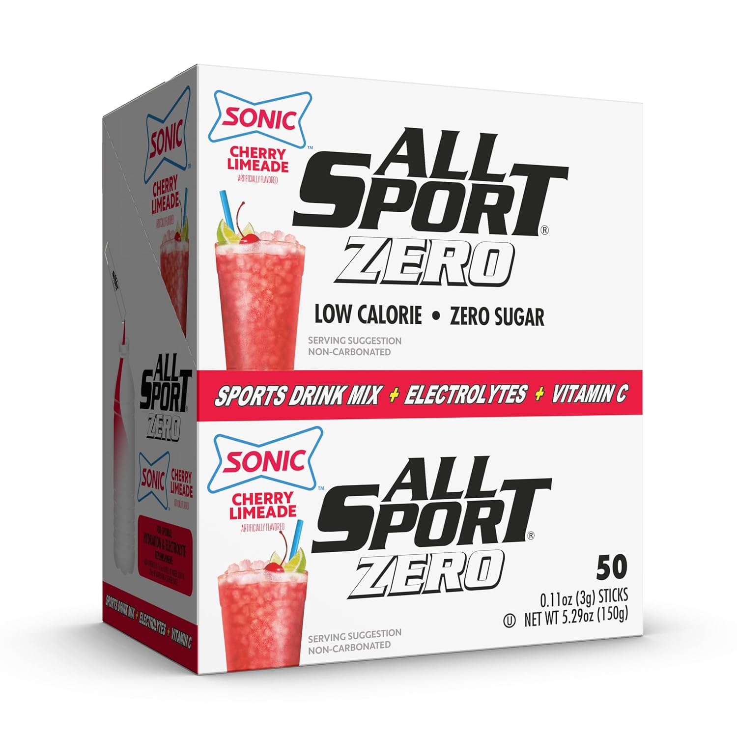 All Sport Powder Hydration Sticks, Zero Calorie, Performance Electrolyte Drink Mix, Sugar Free, SONIC Cheery Limeade 50 Ct box