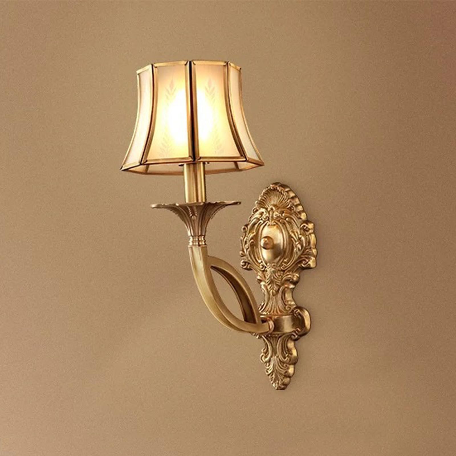 MESOVFCA Elegant Medieval Style Wall Lamp Transparent Glass Shade - Anti-Rust Brass Body for Indoor & Outdoor Use(A)