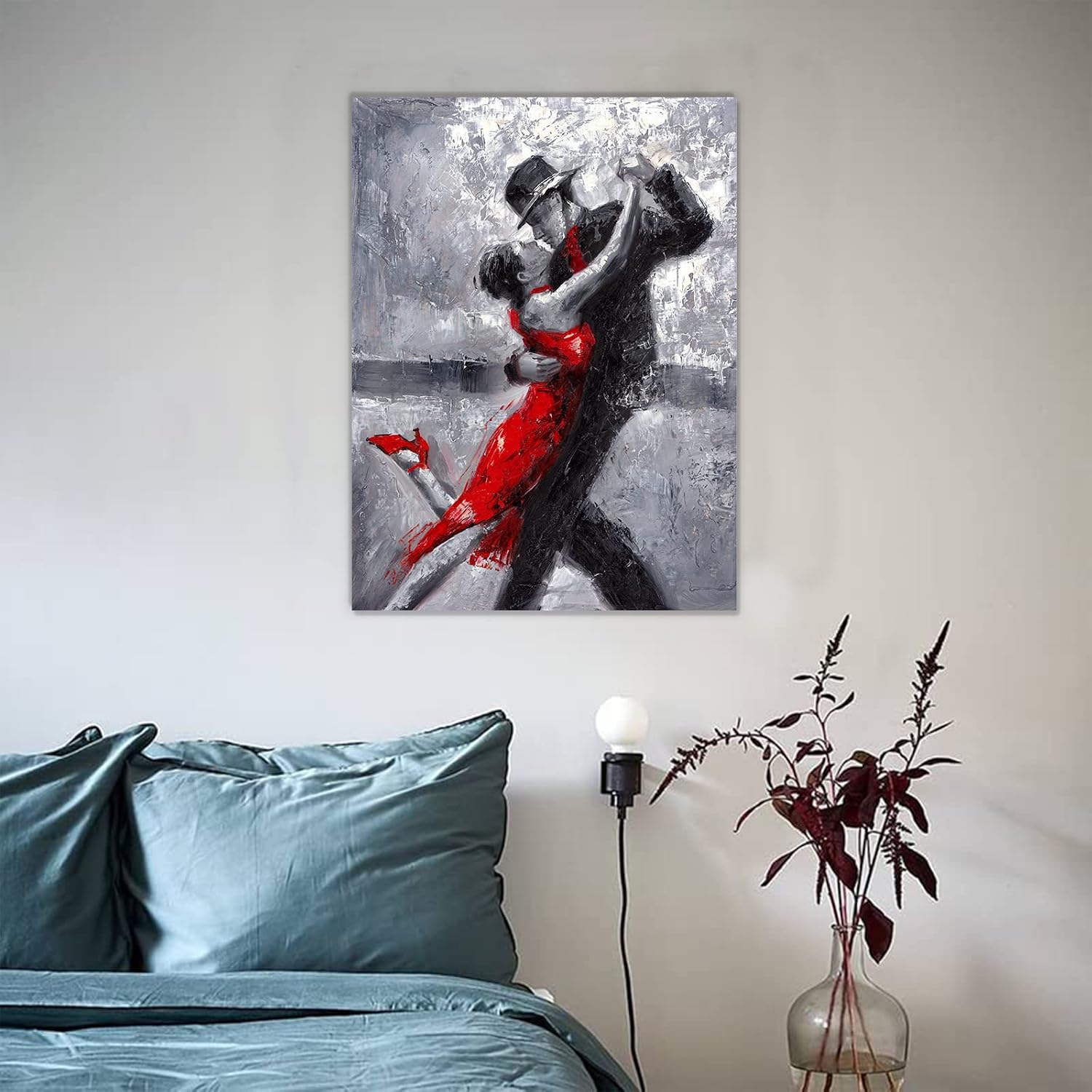 Black and White Wall Art Tango Dancer in Red Black Dancing Suits Painting Prints on Canvas with Frame for Bedroom Decor (12Wx16L, Tango 3)