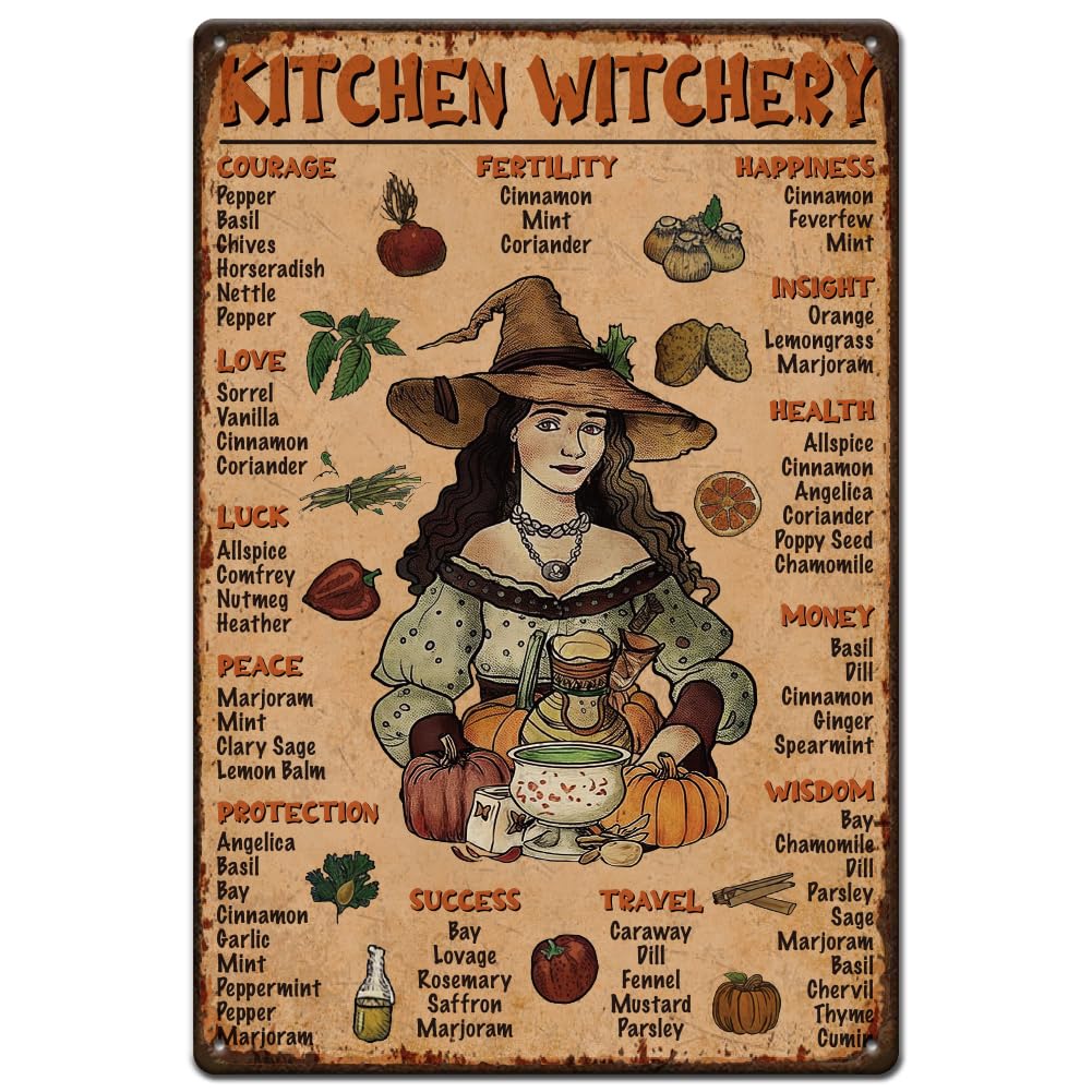 peiyeety Halloween Metal Tin Sign Kitchen Witch Tin Signs Retro Metal Poster Vintage Art Sign for Halloween Kitchen Living Room Cafes Bars Pub Man Cave Wall Decor Plaque Sign 8"x12"