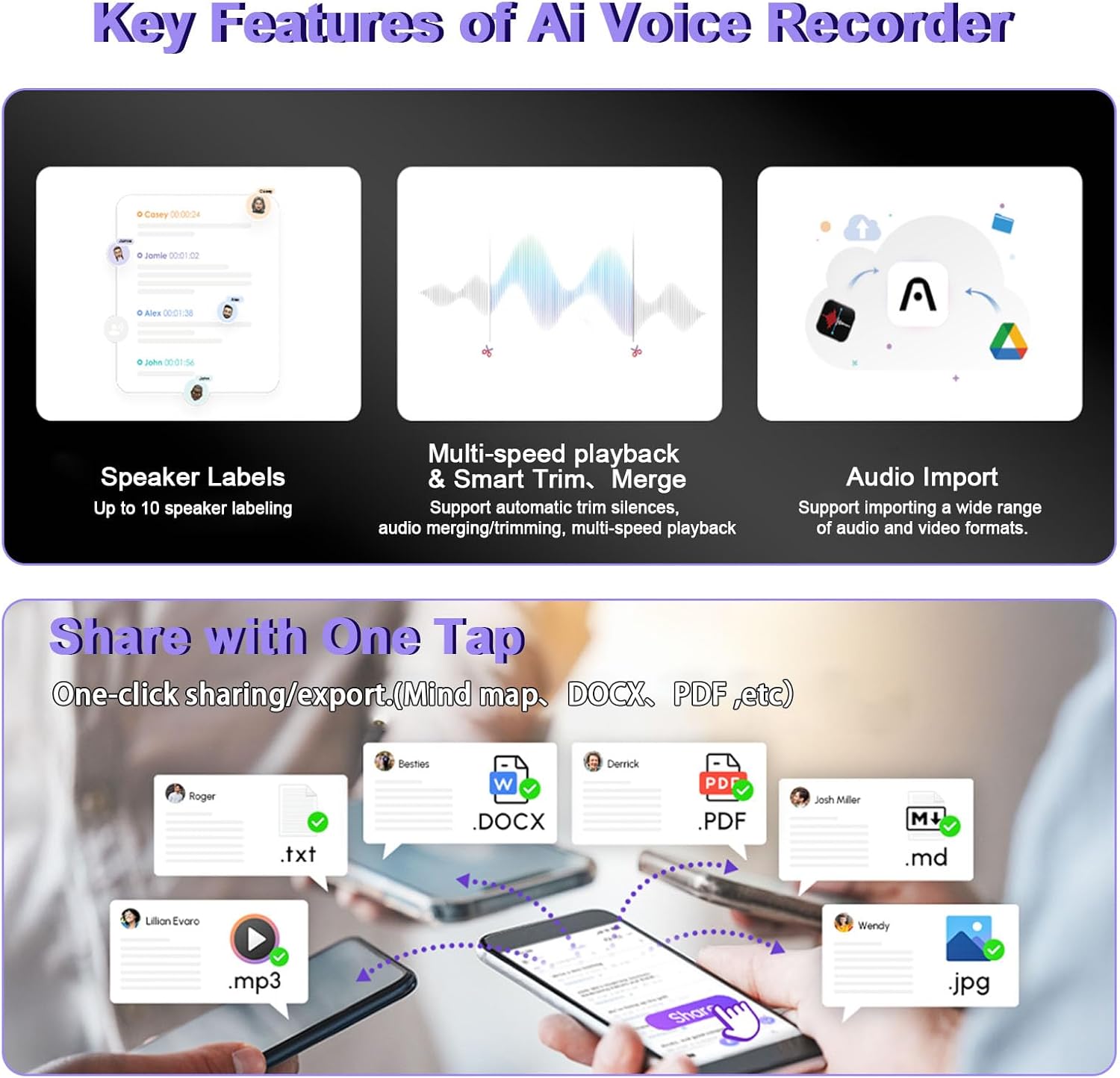 NOLYTH Ai Voice Recorder for Meeting: Support 152 Language Transcription Summarize - App Control Noise Cancellation Magnetic Dictation Recording Transcriber Note Taking Device 64GB for Lecture & Call
