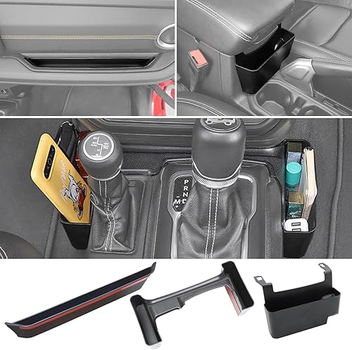 Miniatura 2 de Paquete de 3 bandejas de agarre para pasajeros + bandeja lateral de palanca de cambios + caja de almacenamiento para reposabrazos para Jeep Wrangler