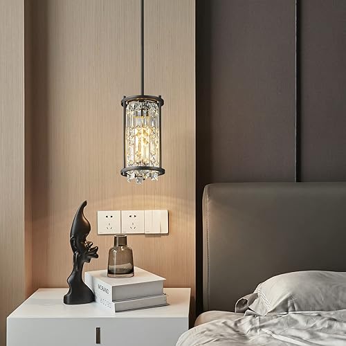 Miniatura 79 de LMQNINE Modernas lámparas colgantes negras para isla de cocina, lámpara de araña de cristal, iluminación colgante ajustable de granja para comedor