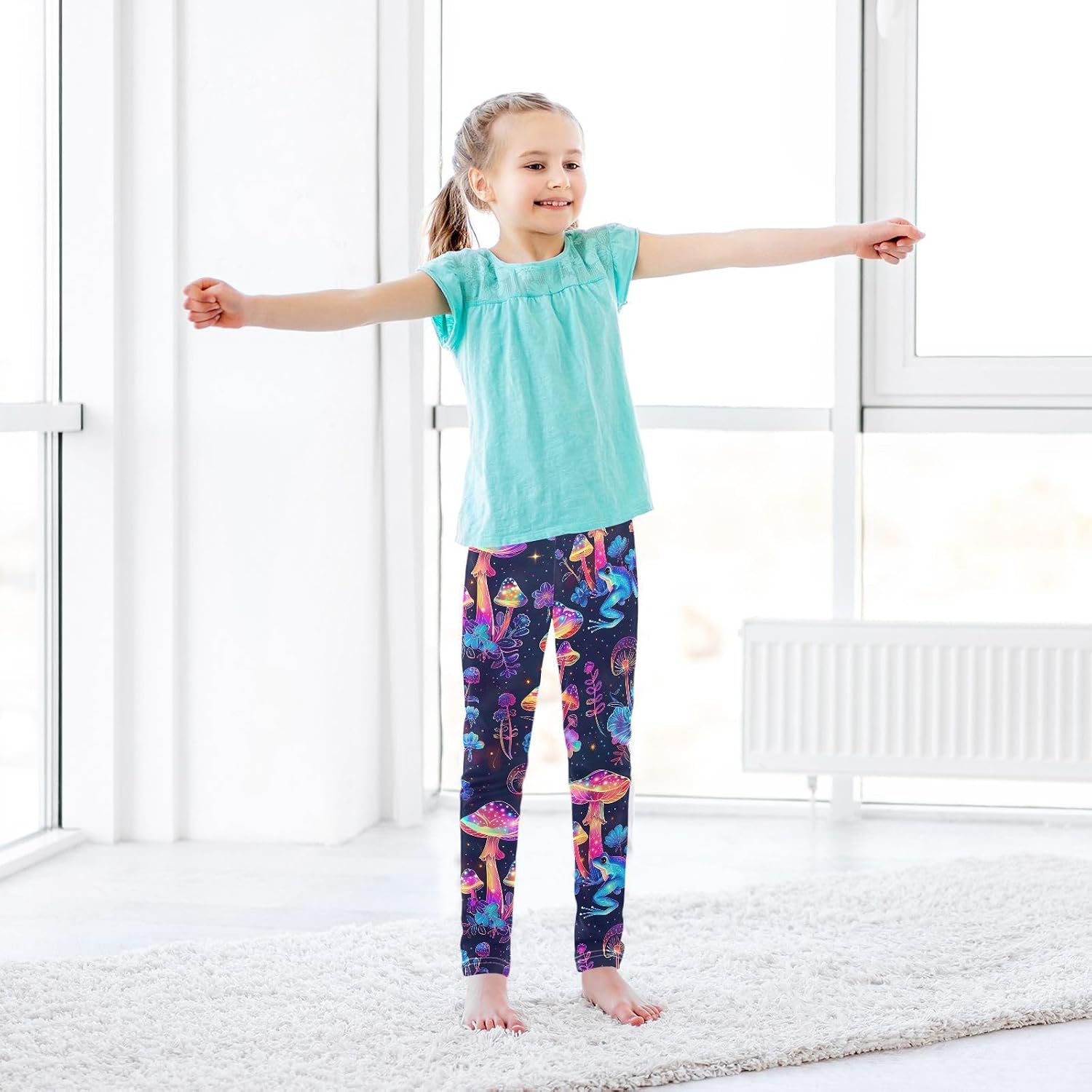 GAIREG Girls Printed Yoga Pants Neon Mushroom