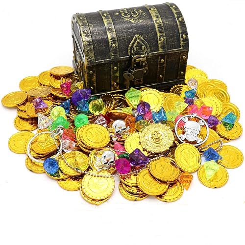 Kids Pirate Treasure Chest Toy Box Antique Color with Lock