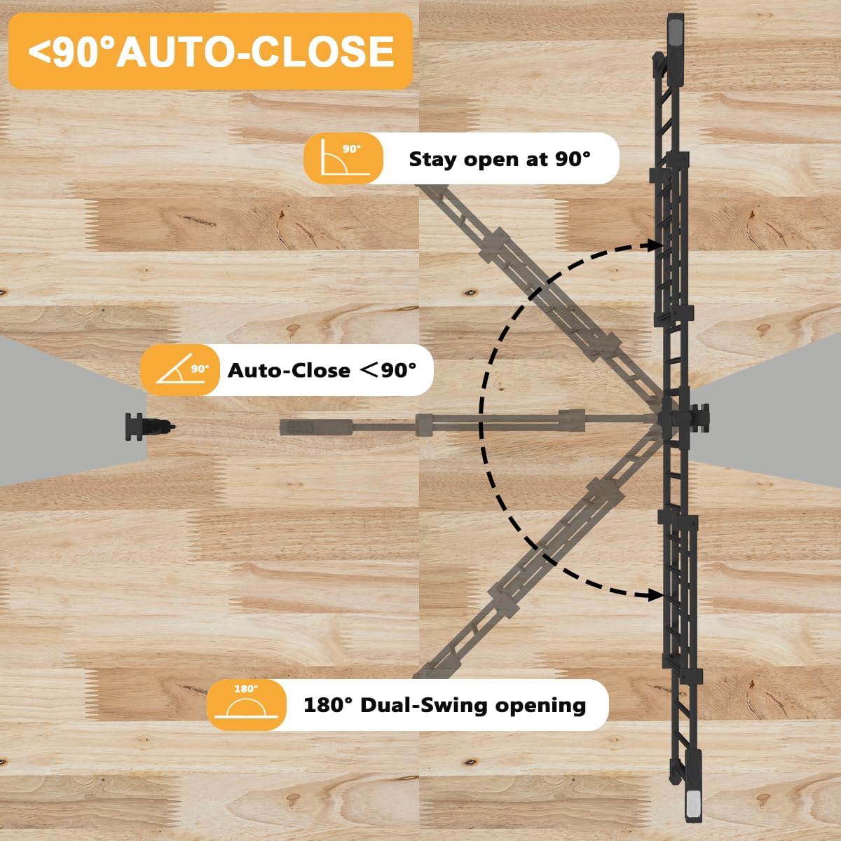 DEARBB 29.5-43.3" No Bottom Bar Baby Gate Large Walk Thru Door Auto Close Safety Wall Mount Metal Dog Gate Stairs House and Doorways Elders and Pets-Black (Black, 29.5-43.3" W x 29.5" H)