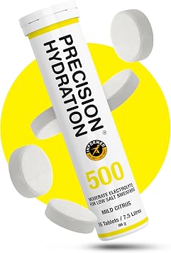 Precision Hydration Electrolyte Tablets - Multi Strength Effervescent Hydration Tablets - Combats Cramp - Low Calorie, Gluten Free, Vegan/Vegetarian Friendly (1 Tube, 500mg/L - Yellow Tube)