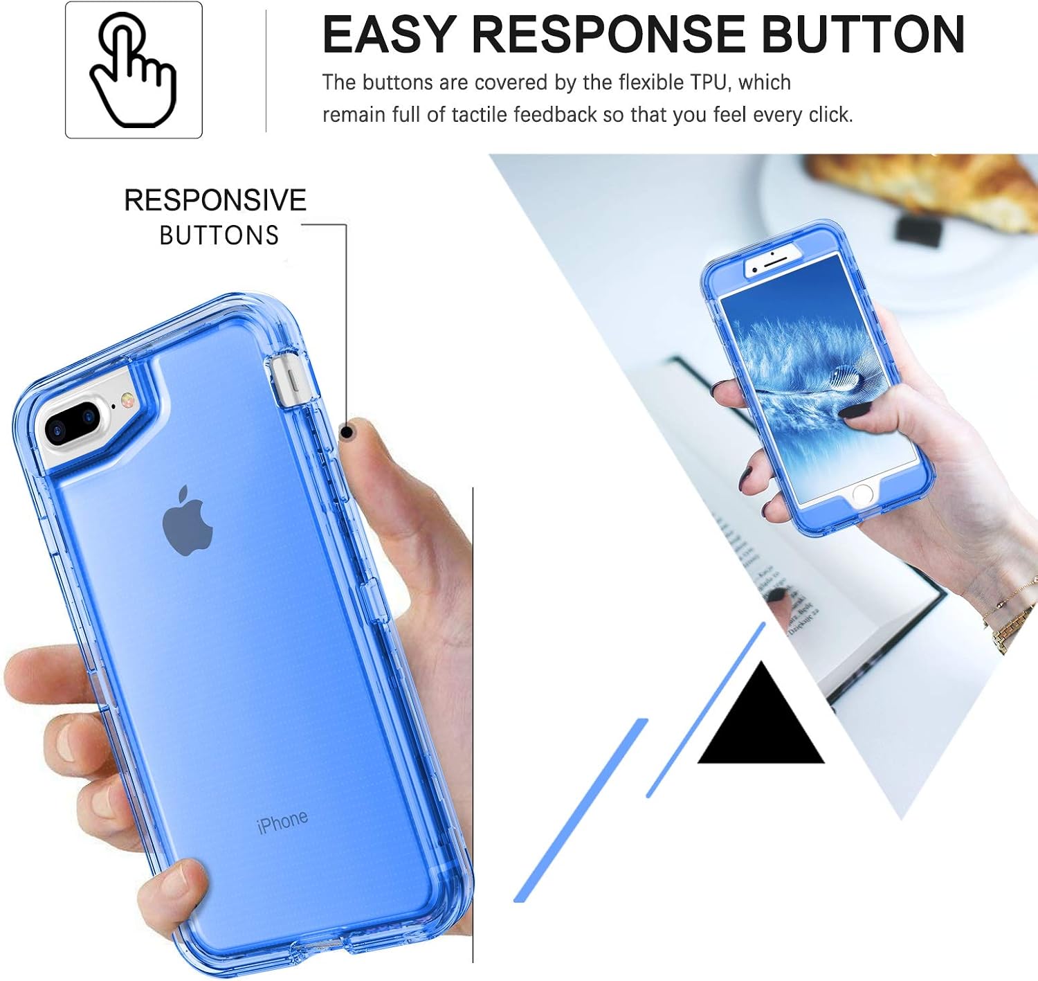 BENTOBEN iPhone 8 Plus Case, iPhone 7 Plus Case, iPhone 6s Plus Case, iPhone 6 Plus Case, Transparent Clear Heavy Duty Rugged Full Body Shockproof Protective Phone Cover, Clear Blue