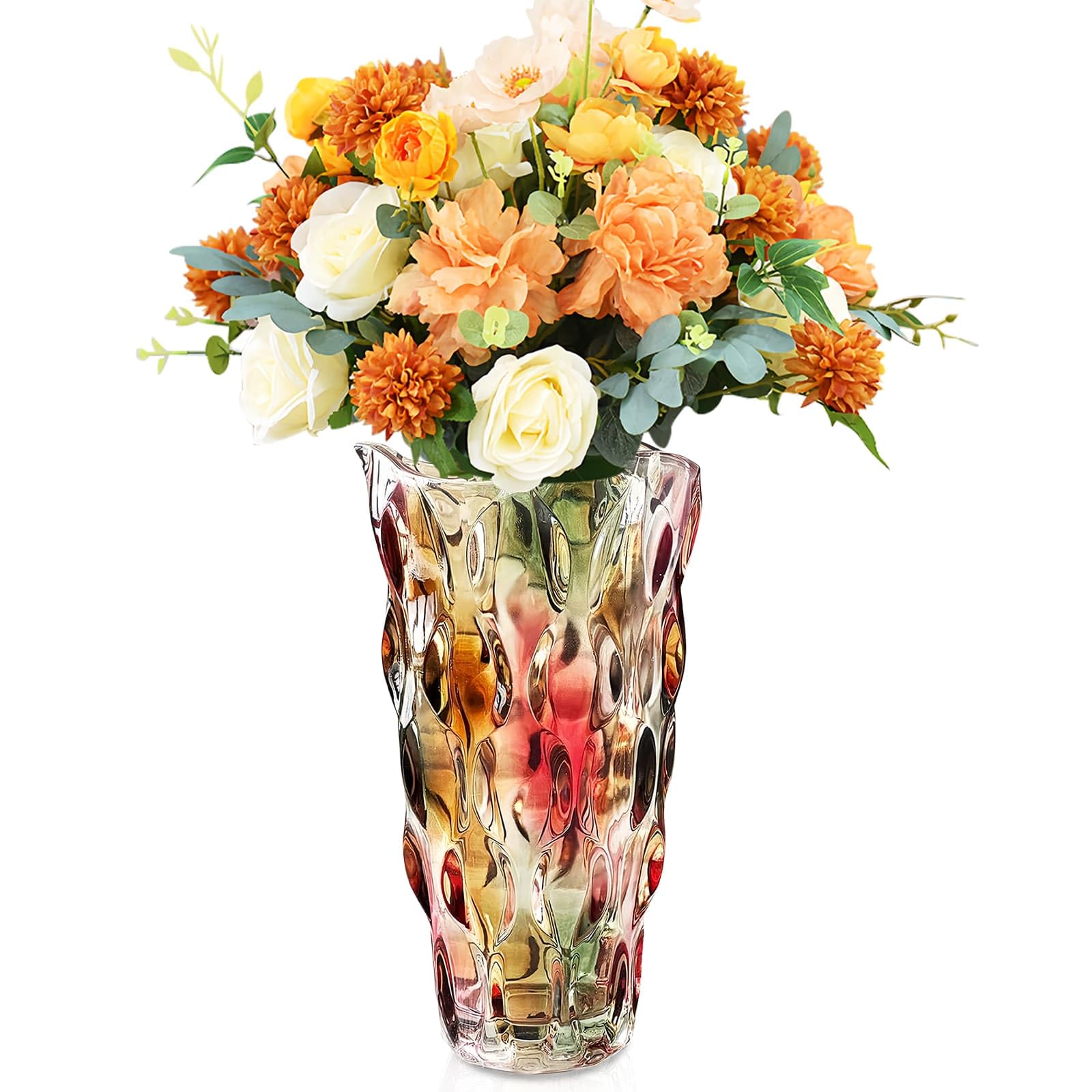 Glass Vase for Flowers, 29.5cm Tall Vintage Coloured Glass Vase, Large Tall Crystal Coloured Flower Vases, Honeycomb Crystal Floral Vases, for Home Decor, Wedding Decor, Modern Ornaments