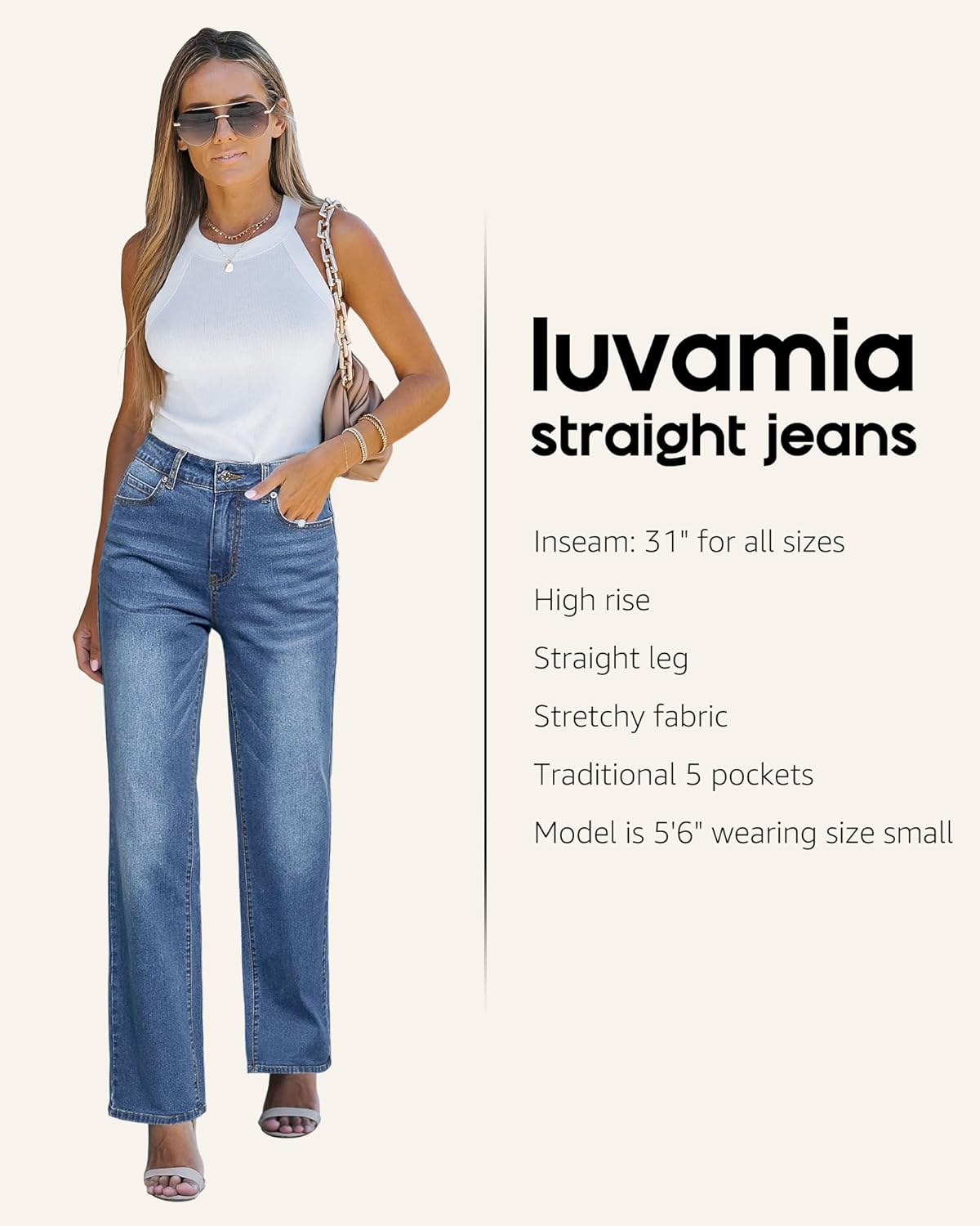 luvamia High Waisted Jeans for Women Trendy Baggy Straight Leg Stretchy Denim Jeans Work Trousers Pants 90s Loose Fit - Image 4